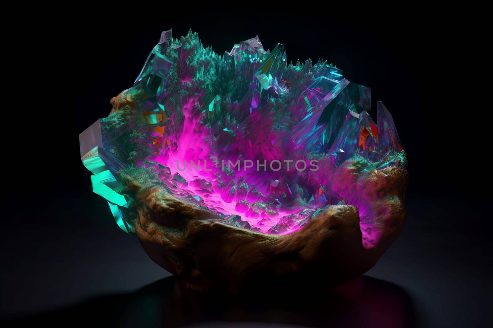 Neon glowing cyberpunk crystal. Generate Ai by ylivdesign