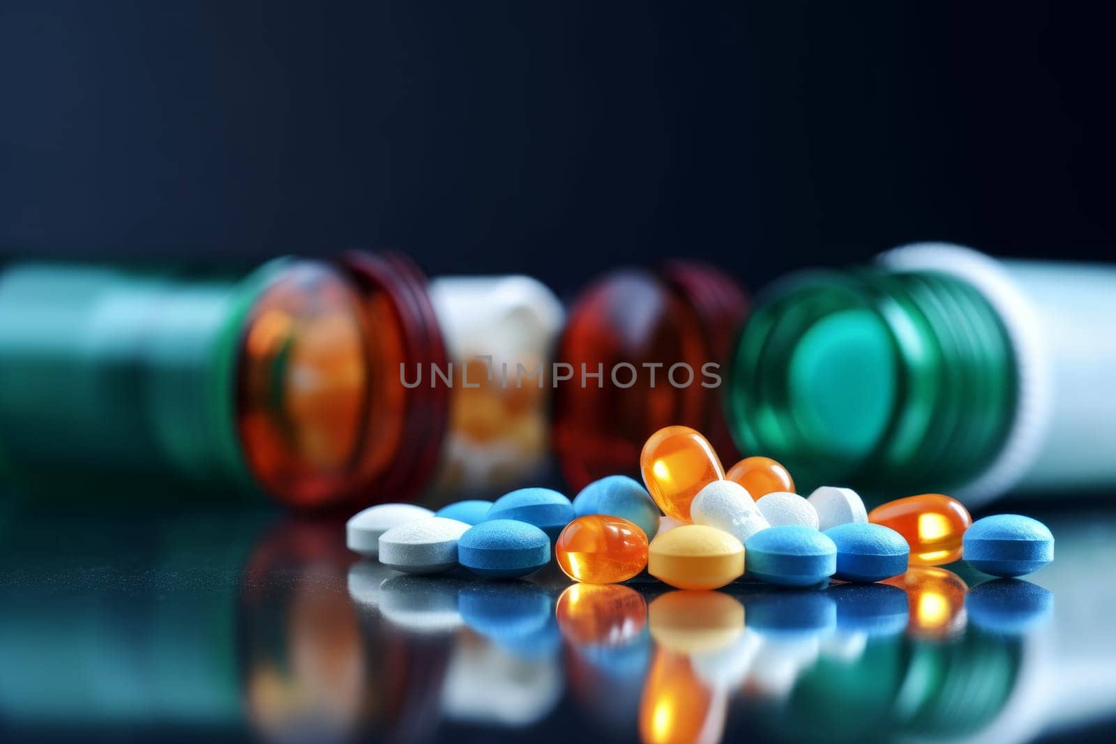 Pills medical glass bottle. Medical health. Generate Ai