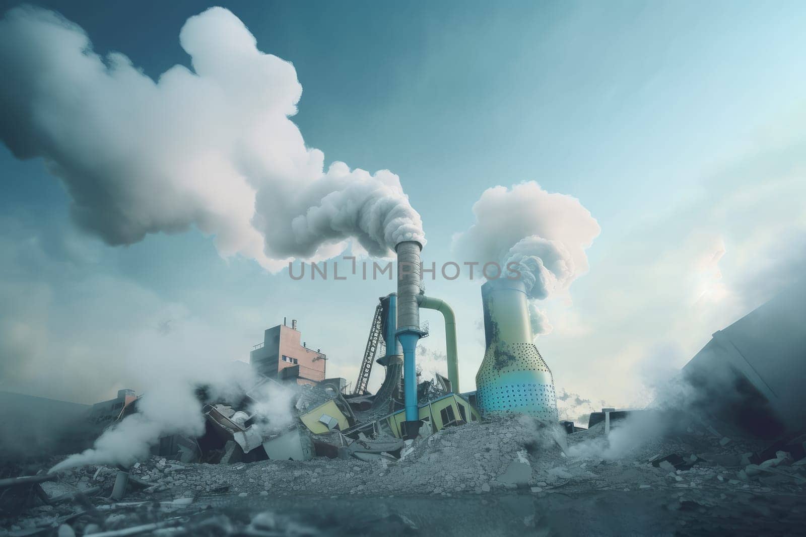 Polluted air factory. Danger protection. Generate Ai