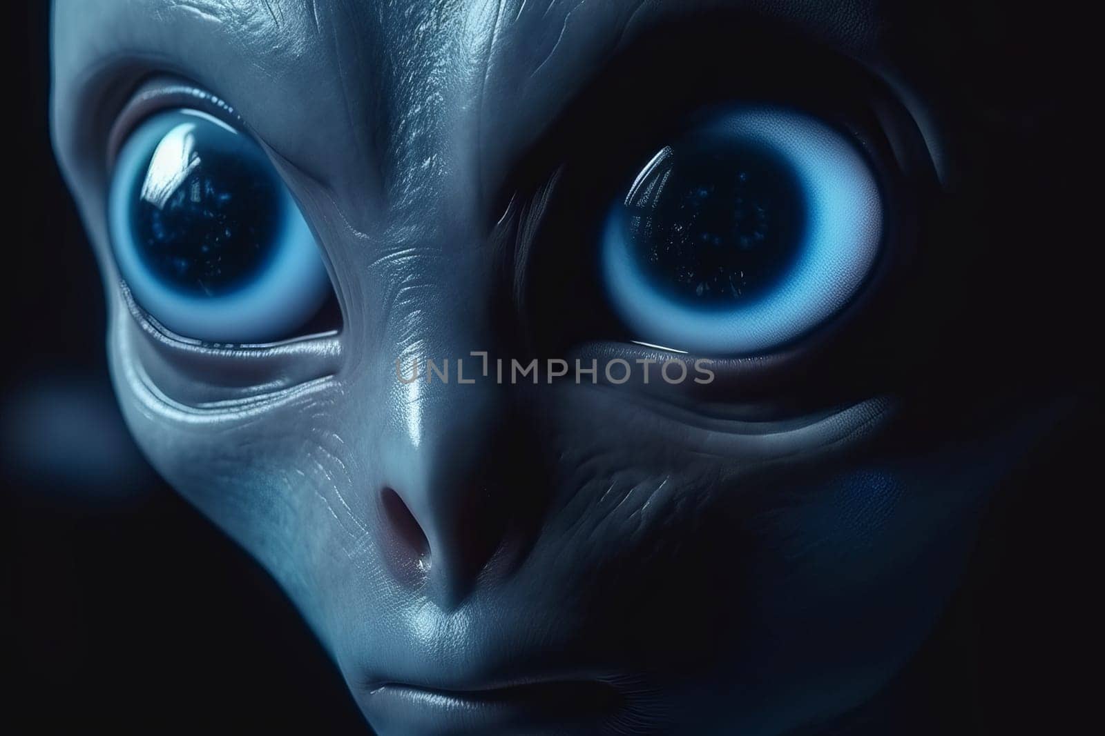 Blue alien with big eyes. Generate AI by ylivdesign