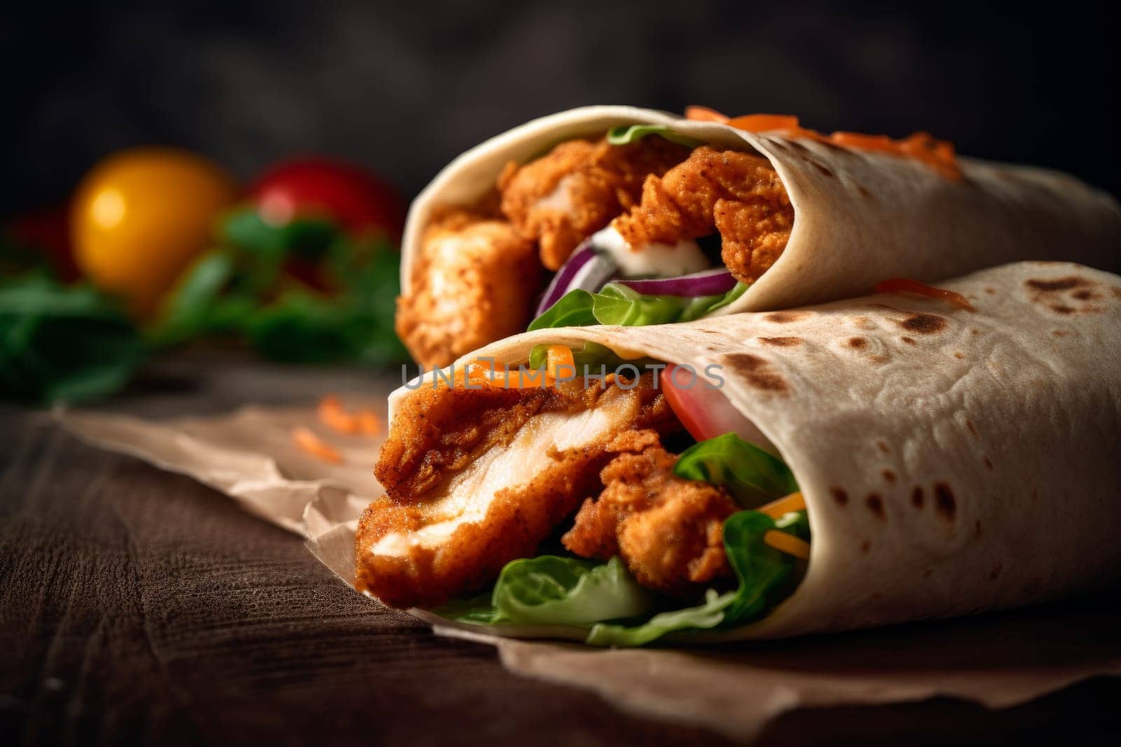 Delicious wrap chicken. Dish meal. Generate Ai