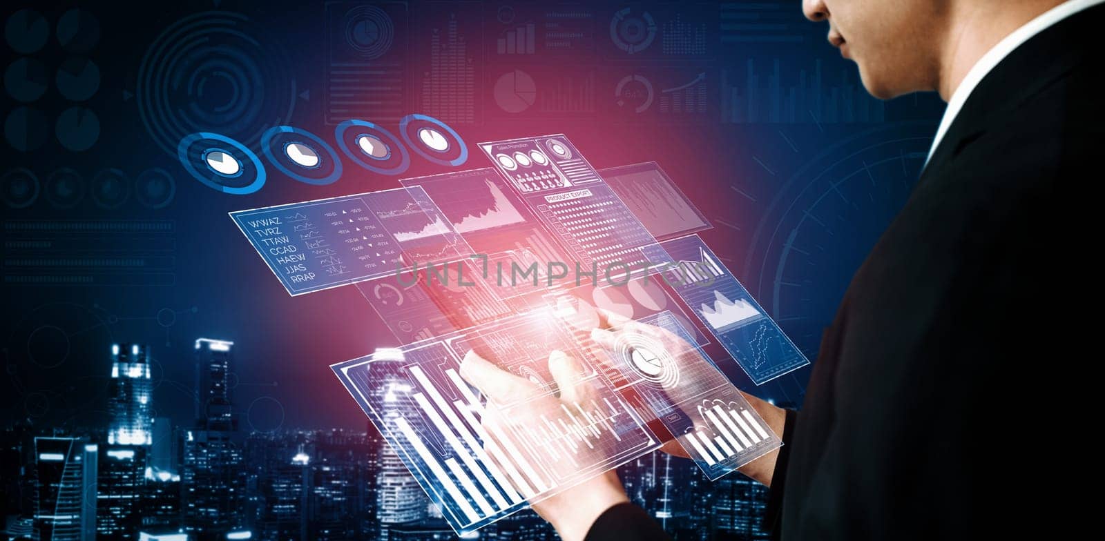 Data Analysis for Business and Finance Concept. interface showing future computer technology of profit analytic, online marketing research and information report for digital business strategy. uds