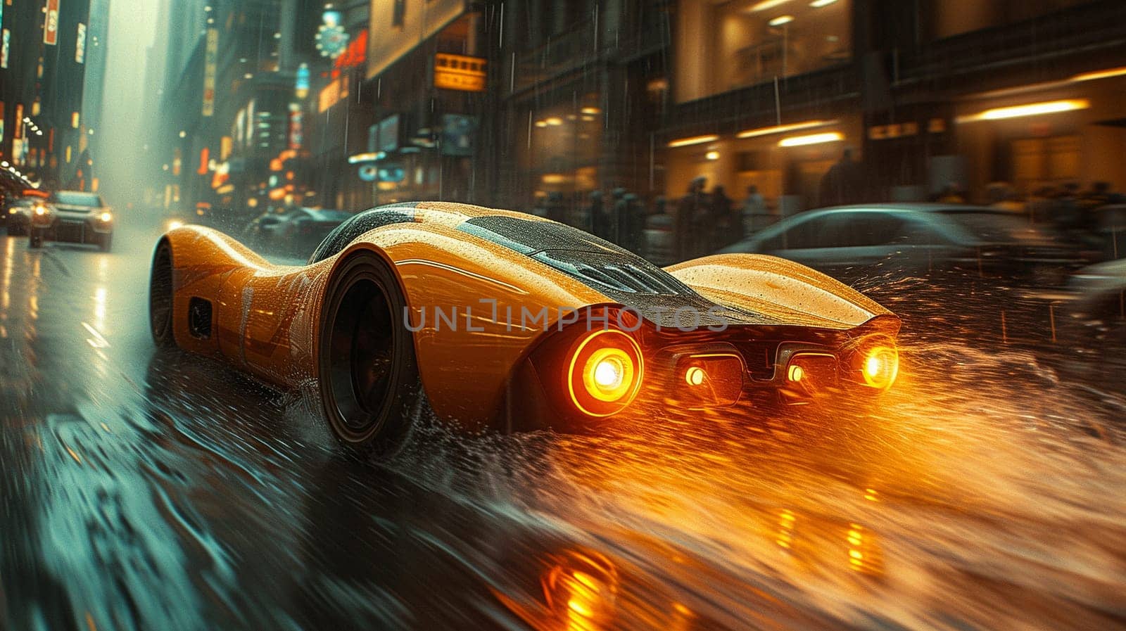 A film still of a car chase in a sci-fi thriller. High quality photo