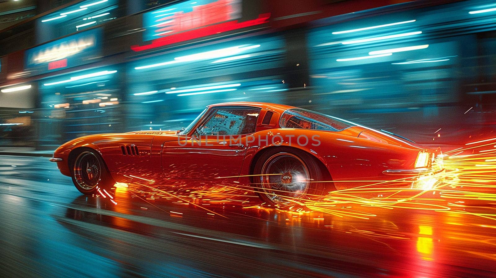 A film still of a car chase in a sci-fi thriller. High quality photo