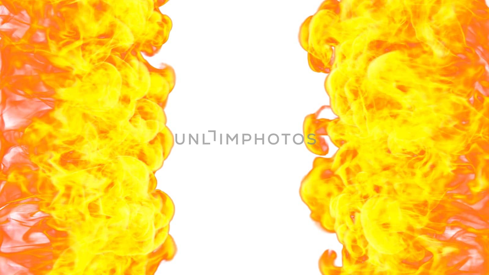 3d illustration. Tongues of flame from two sides on a white background