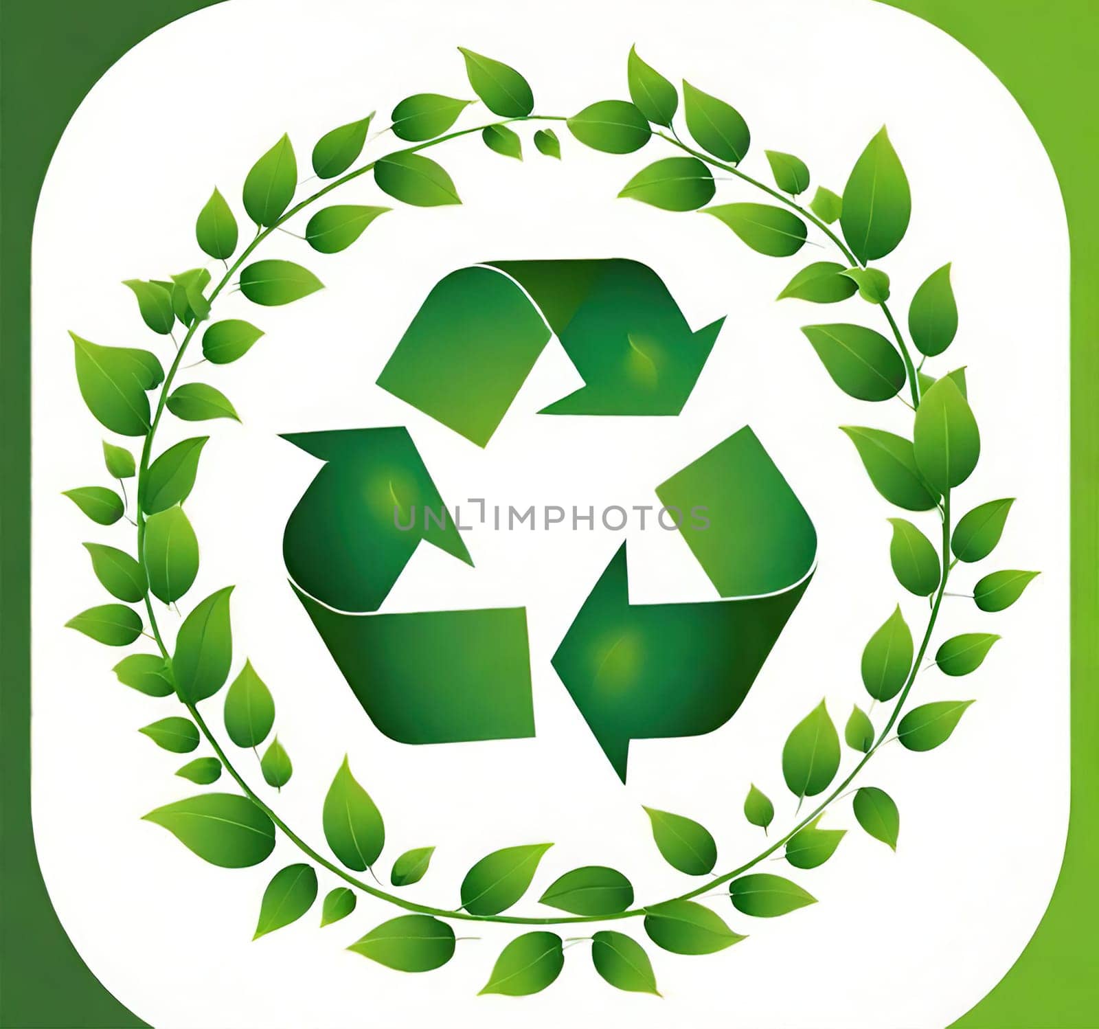 Recycling symbol with green leaves. Vector illustration.Ecology design over white background. Recycling concept and green leaves, vector illustration. Globe and ecology concept.