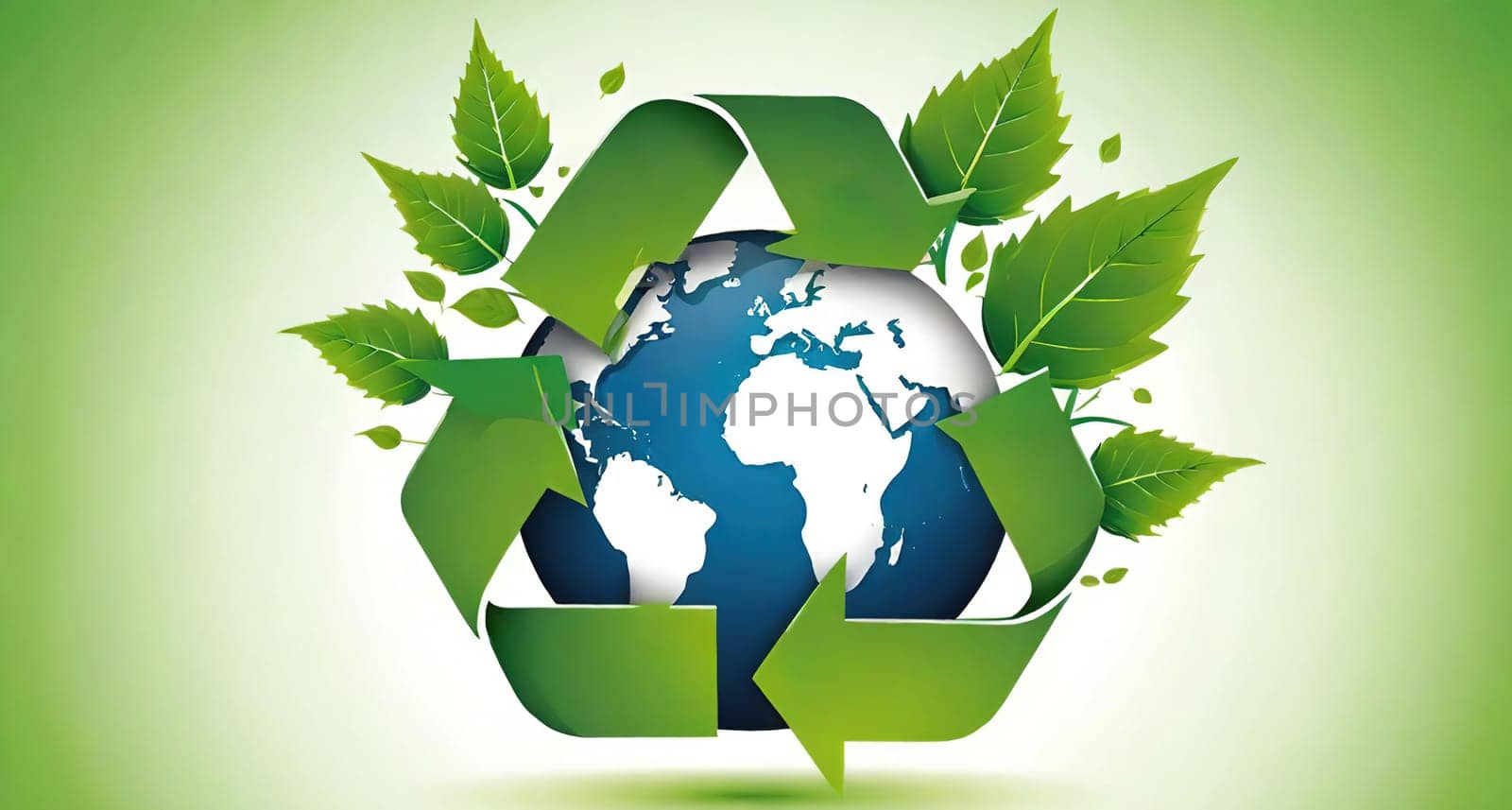 Recycling symbol with green leaves. Vector illustration.Ecology design over white background. Recycling concept and green leaves, vector illustration. Globe and ecology concept.