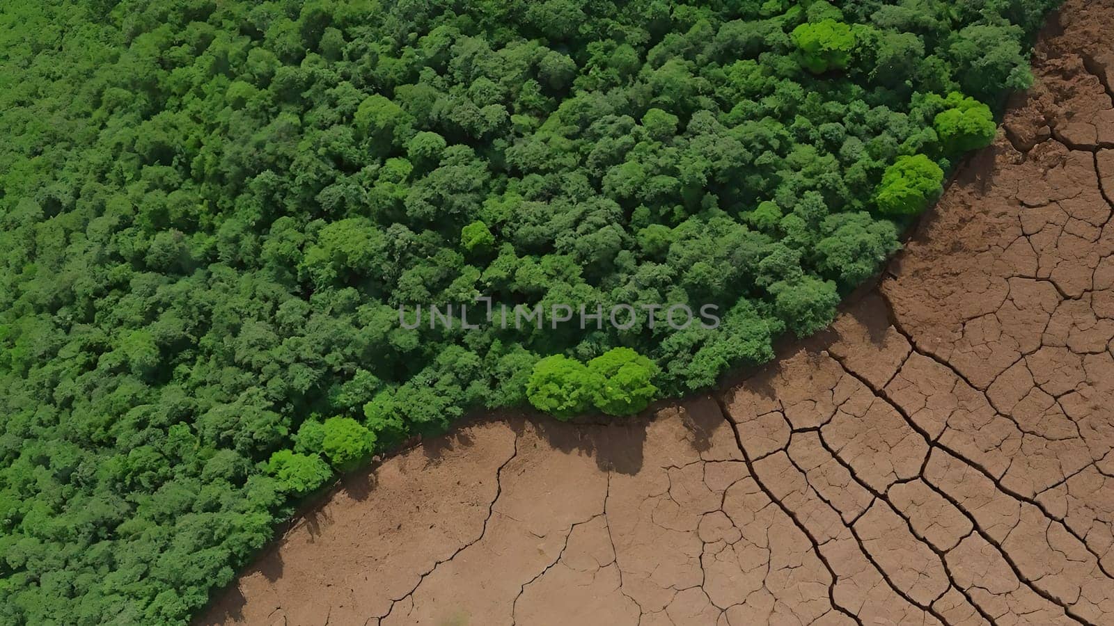 Green nature in the middle of a dry and cracked earth, aerial view. by yilmazsavaskandag