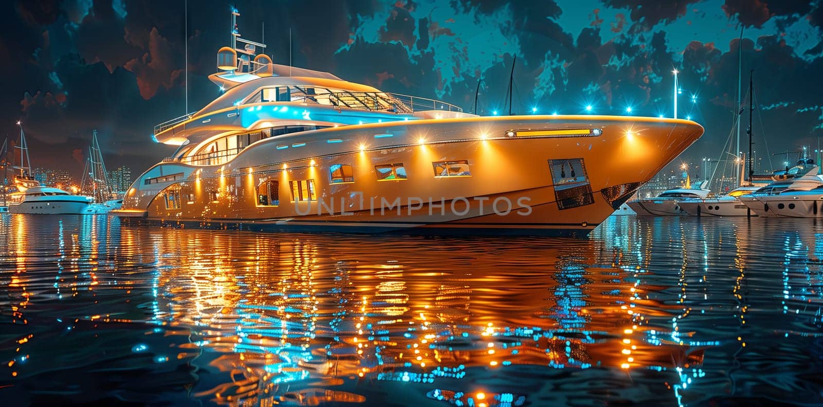 A boat rests in the harbor by midnight, reflecting on the water by richwolf