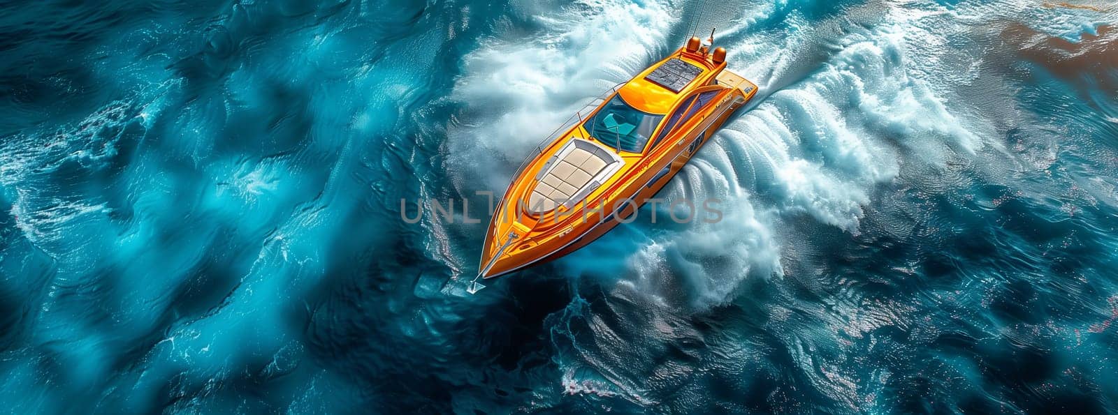 A yellow watercraft is gently floating on the rippling surface of a vast body of liquid, creating a serene and picturesque scene in the marine landscape