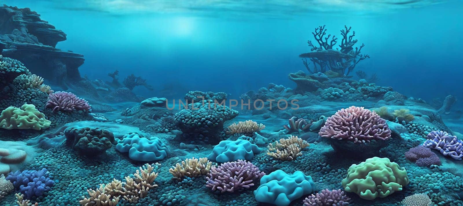 An underwater kingdom with coral reefs and blue water. AI Generated