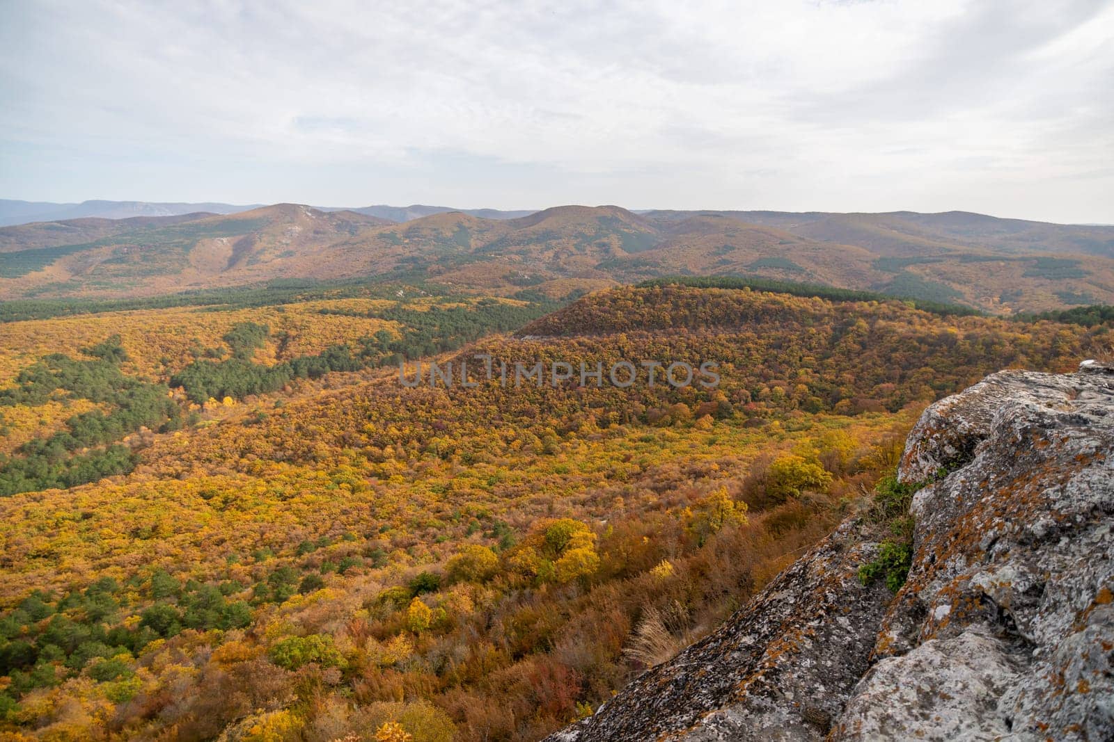 The autumn landscape of the mountain valley is an amazing, beautiful place at any time of the year. Hiking. Nature.