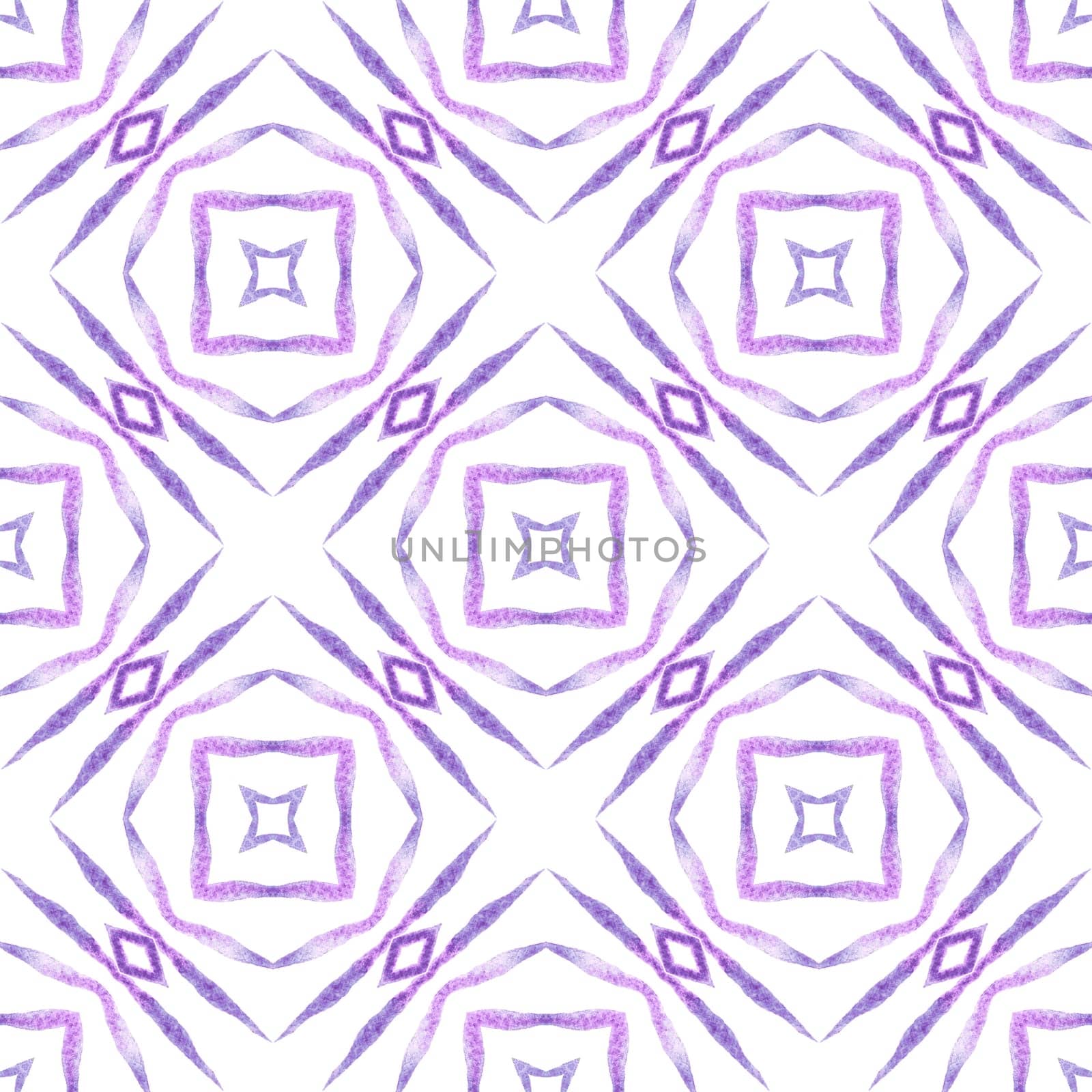 Textile ready classic print, swimwear fabric, wallpaper, wrapping. Purple overwhelming boho chic summer design. Tiled watercolor background. Hand painted tiled watercolor border.