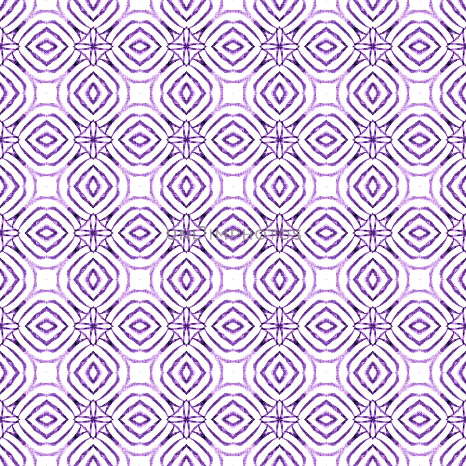 Watercolor ikat repeating tile border. Purple fetching boho chic summer design. Textile ready modern print, swimwear fabric, wallpaper, wrapping. Ikat repeating swimwear design.