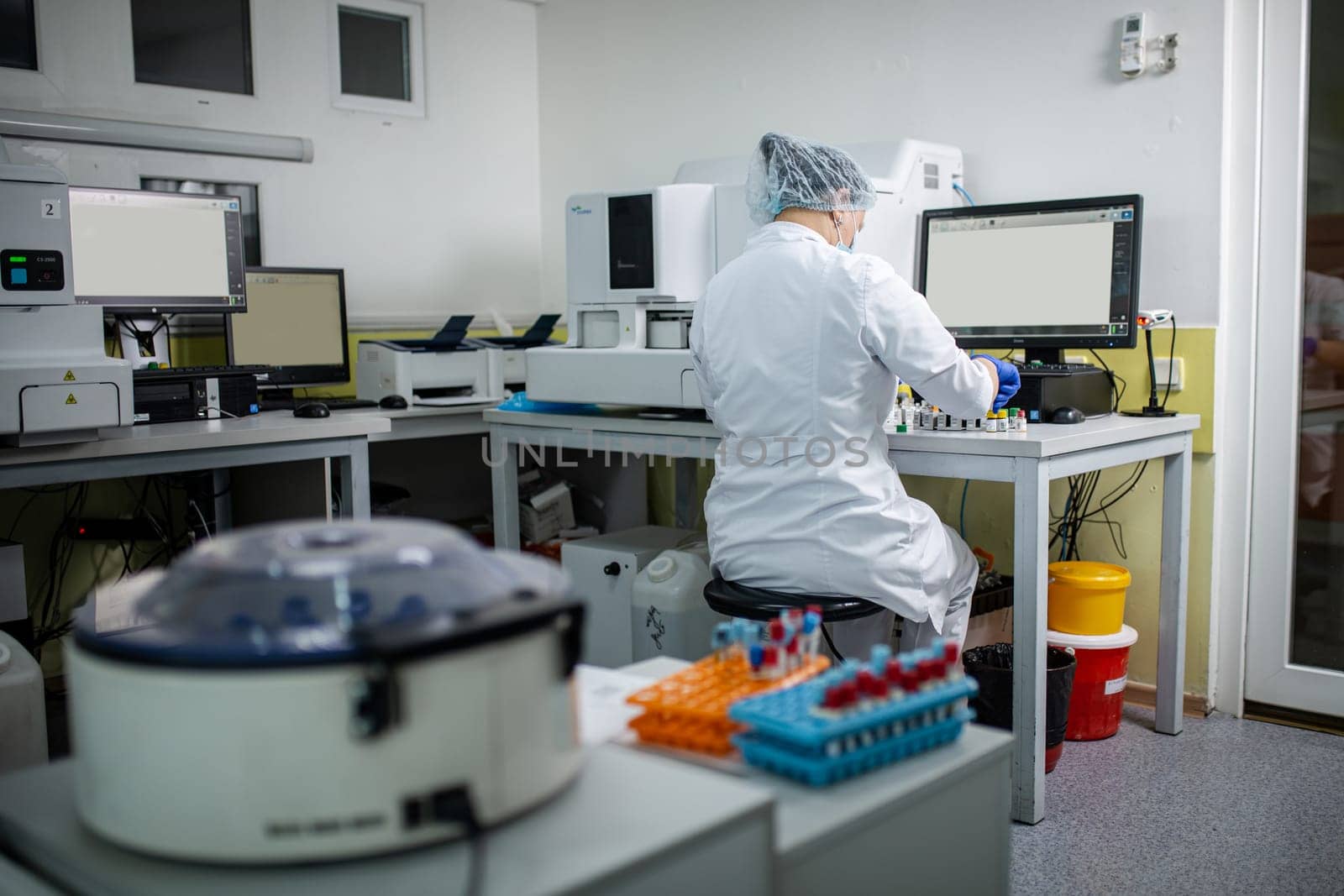 medical worker works in a hospital laboratory.