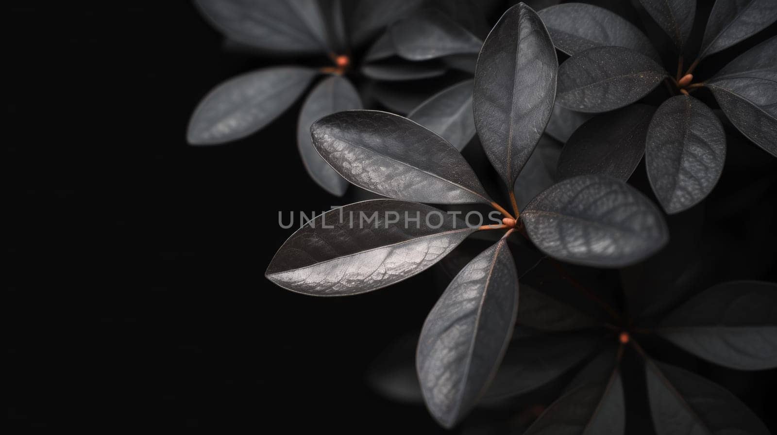 A close up of a black background with some leaves