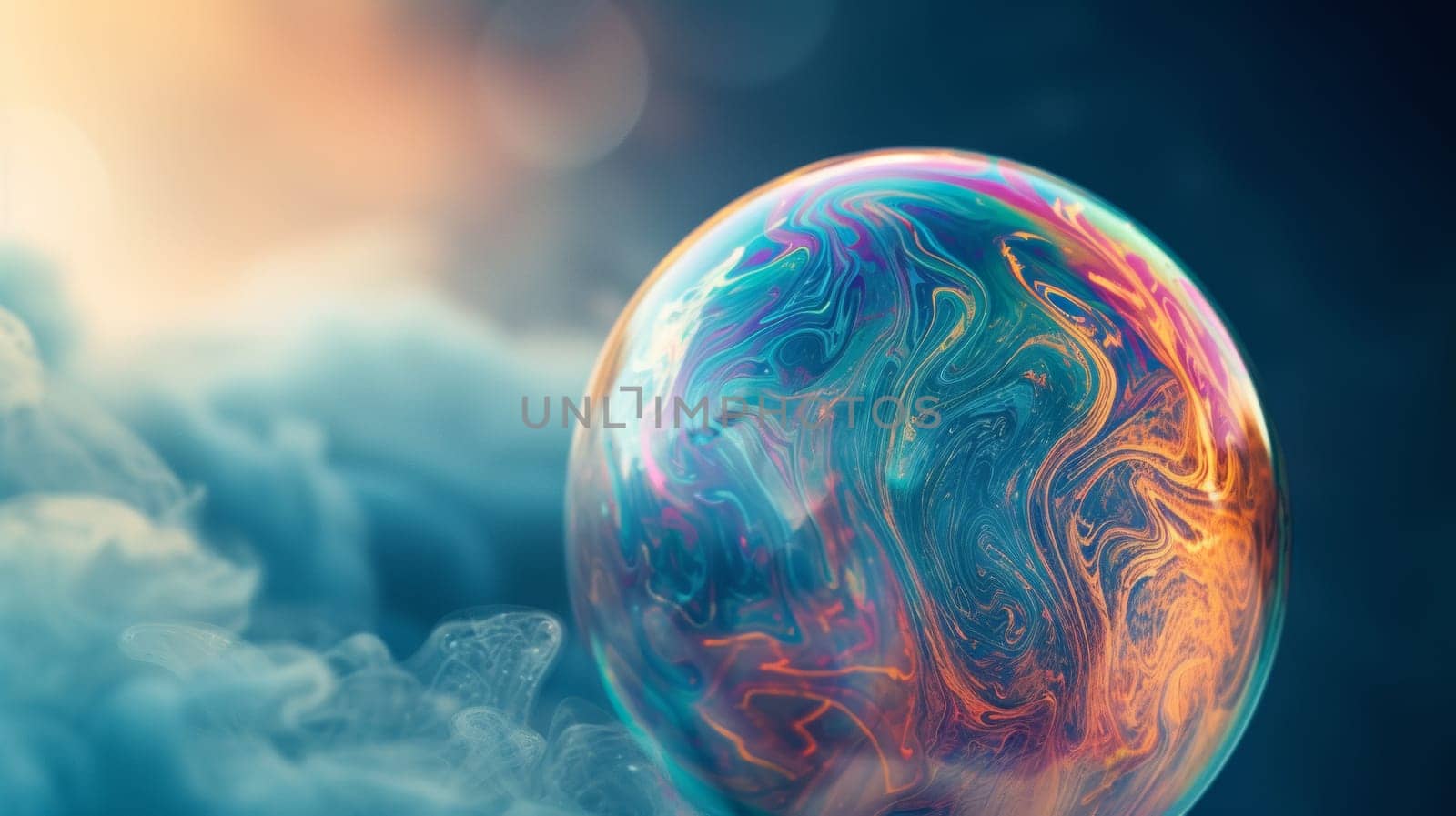 A close up of a bubble with colorful swirls on it