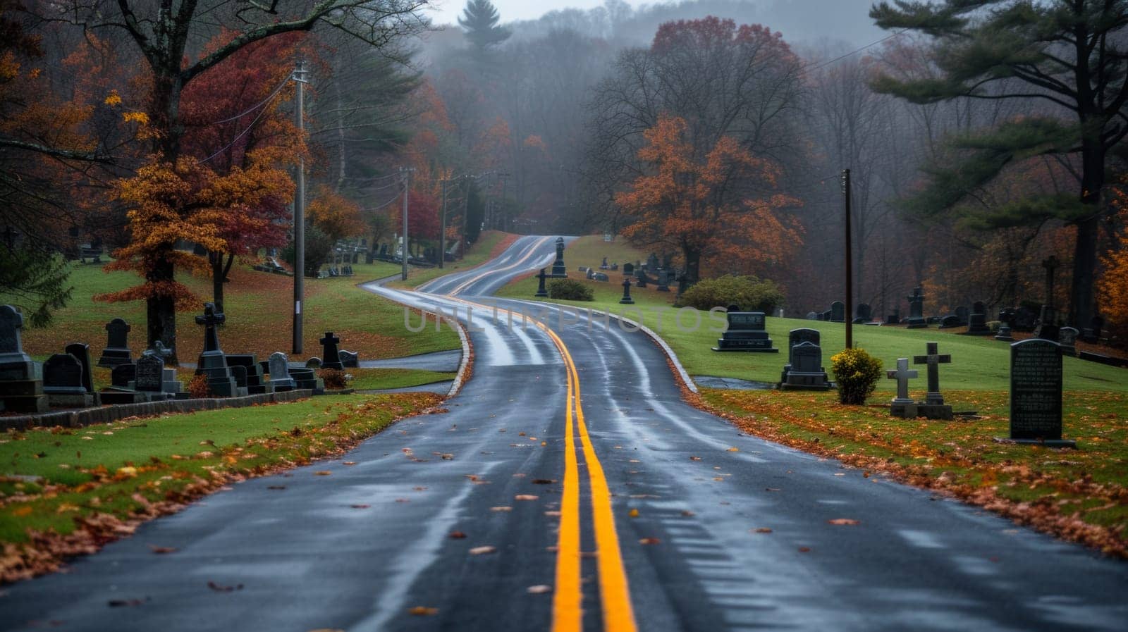 A road with yellow line and trees in the background