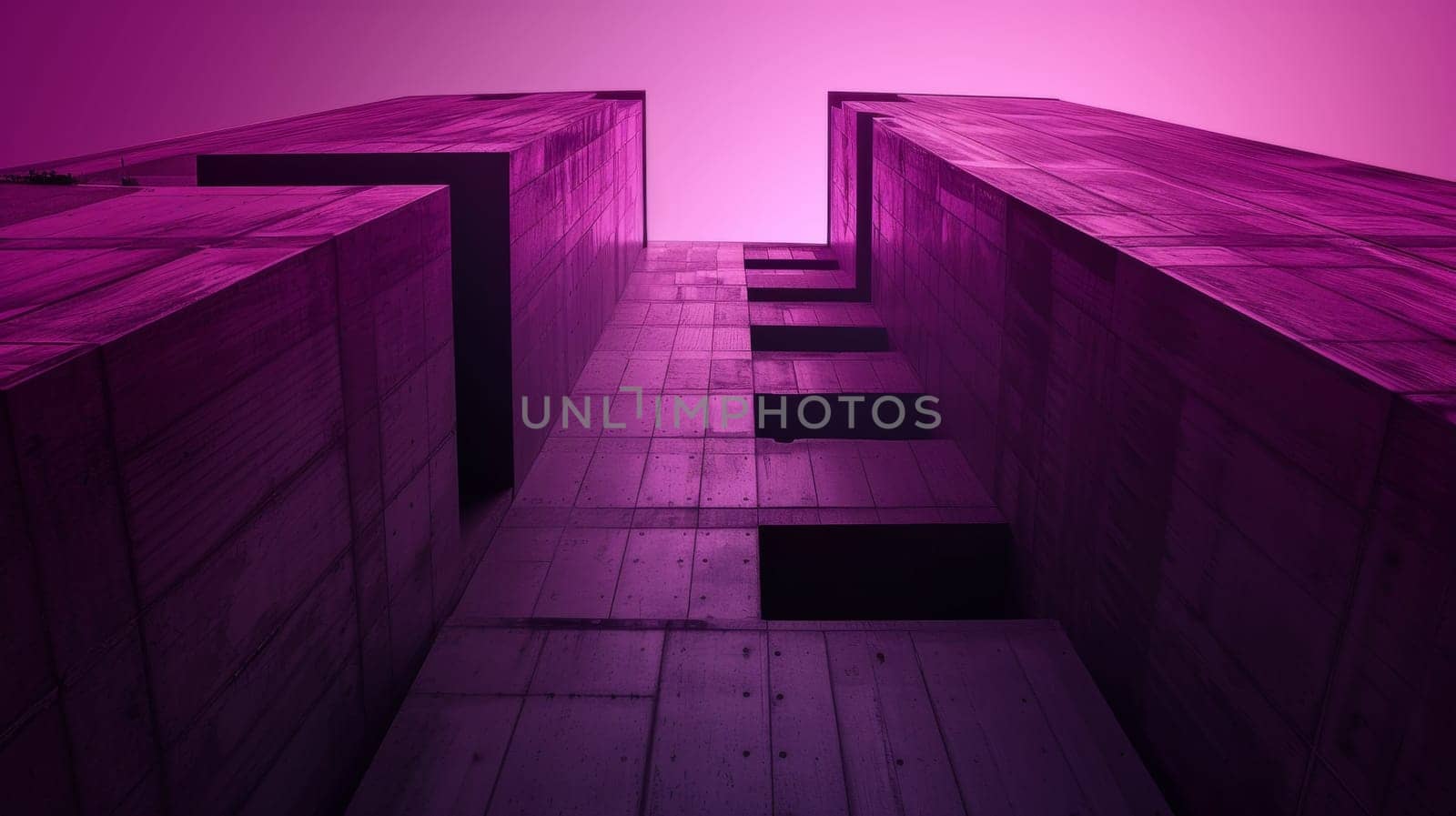 A view of a tall building with purple sky in the background