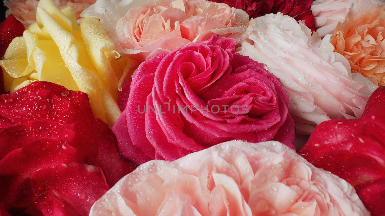 Macro view of colorful roses. dew drops, amazing rose. Floral, aroma background by kristina_kokhanova