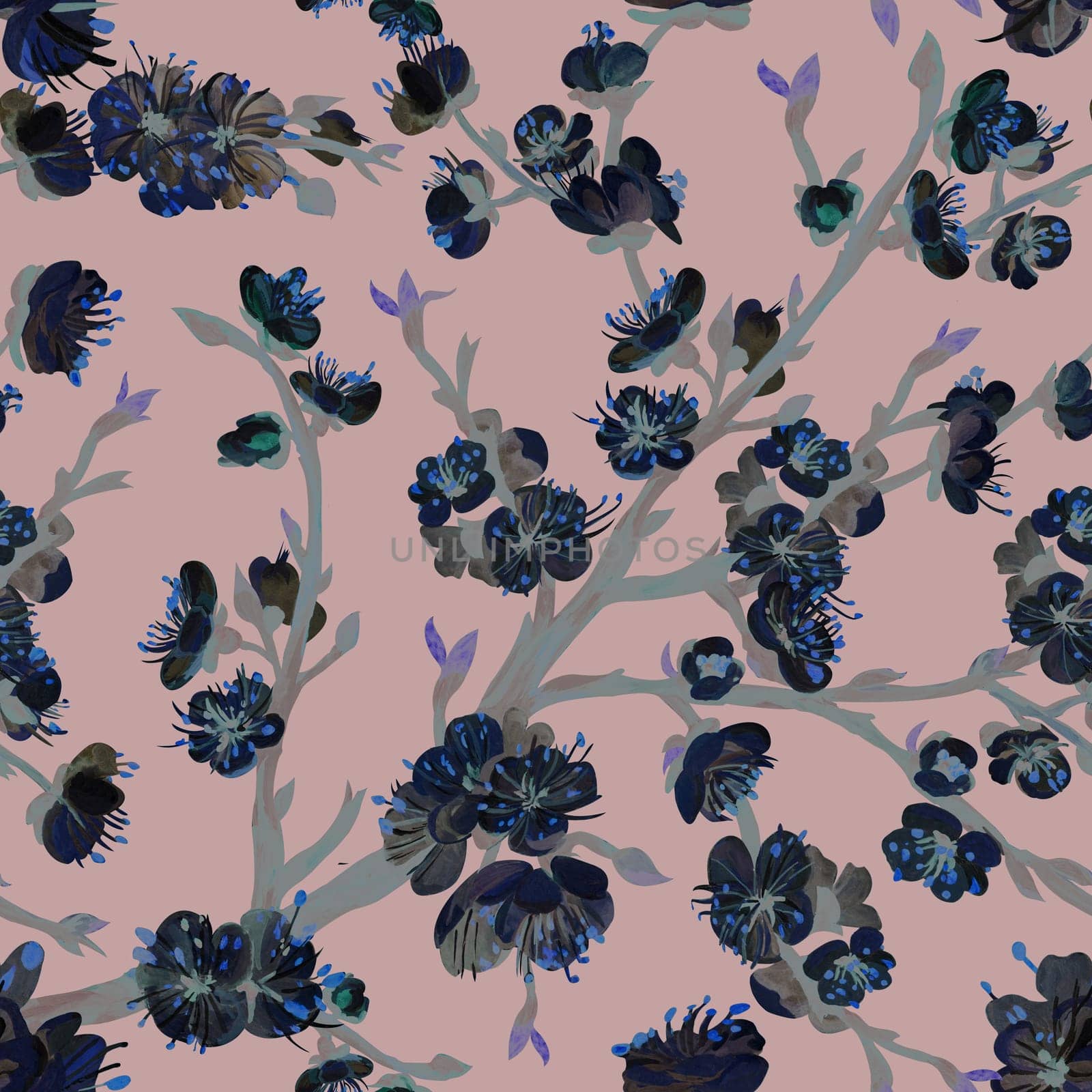 Botanical abstract pattern with silhouettes of sakura on a delicate background by MarinaVoyush