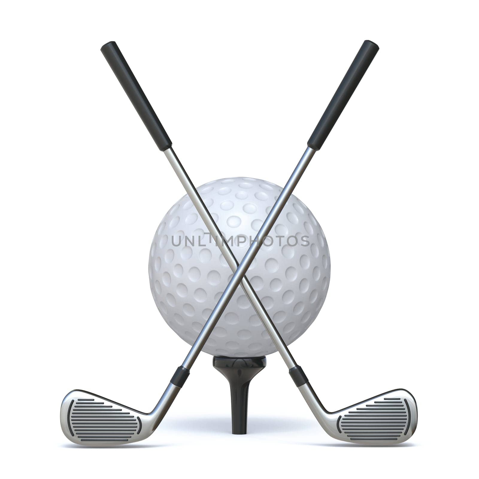 Golf clubs and golf ball 3D rendering illustration isolated on white background
