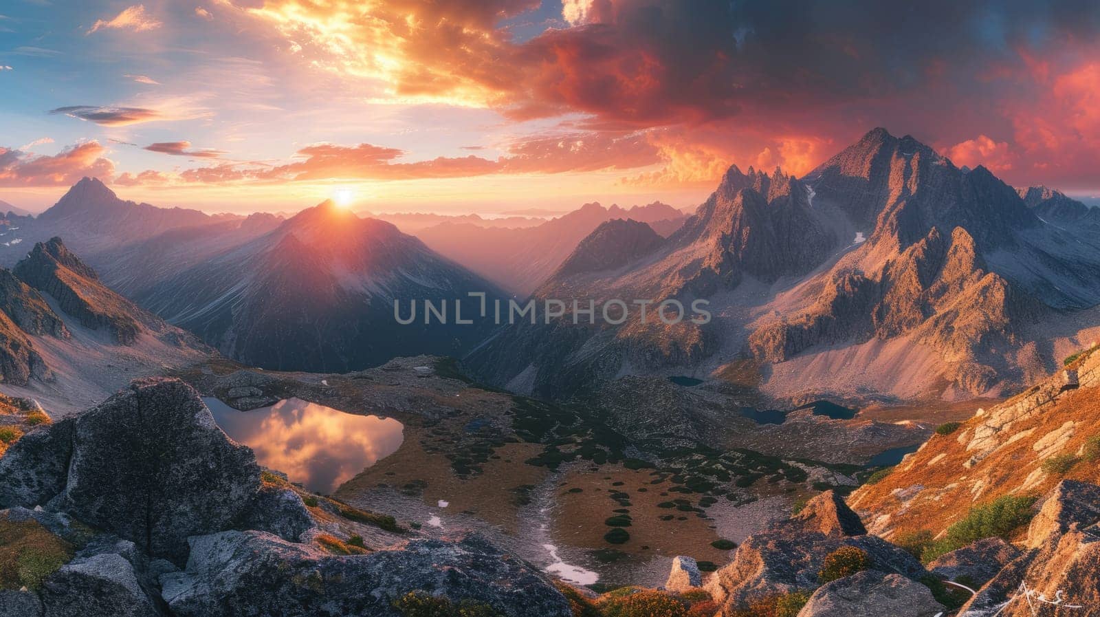 Majestic Mountain Range at Sunset Panorama. Resplendent. by biancoblue