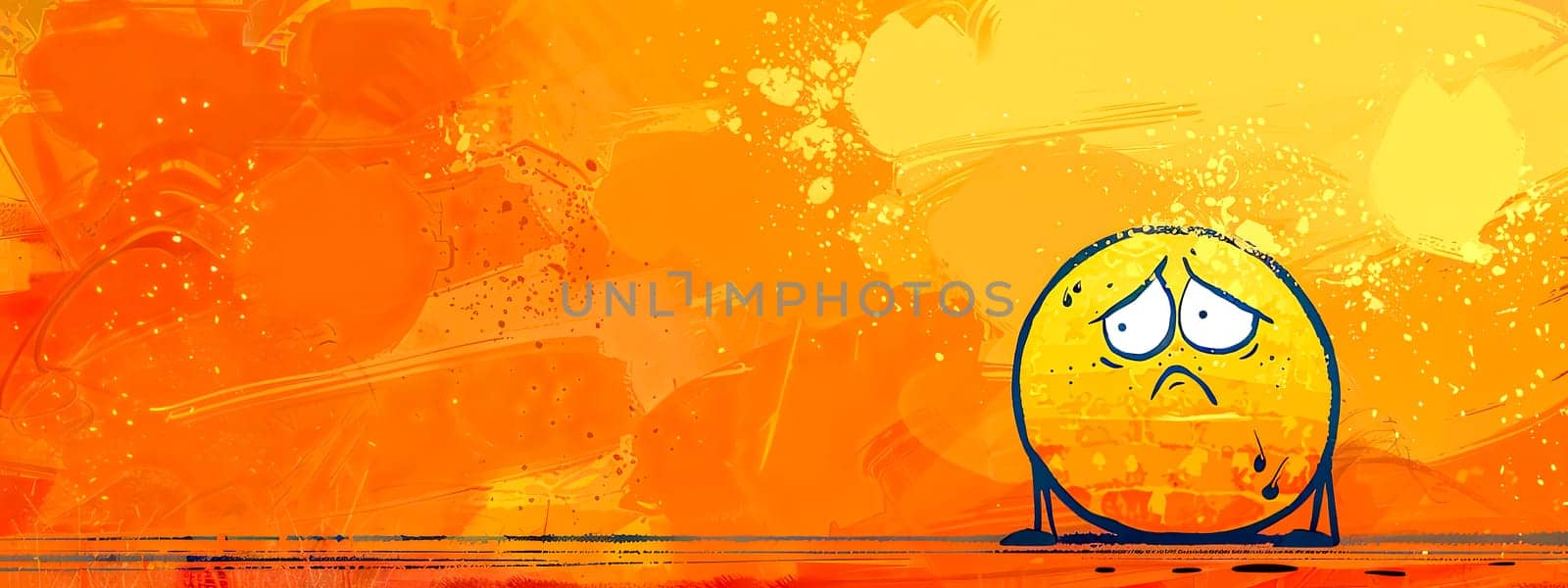 Sad Cartoon Character on Abstract Orange Background by Edophoto