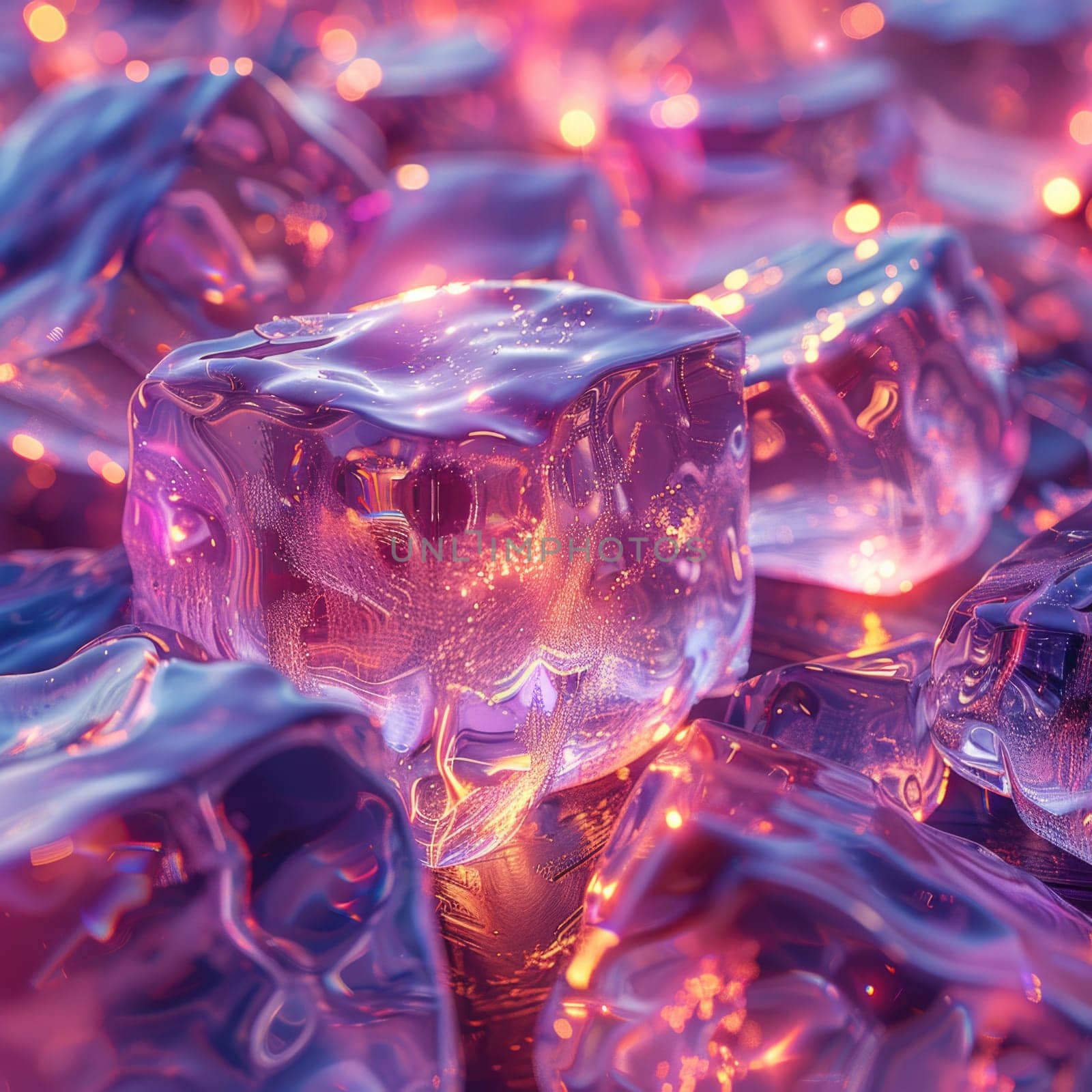 Close-up view of ice cubes neatly arranged on a tabletop.
