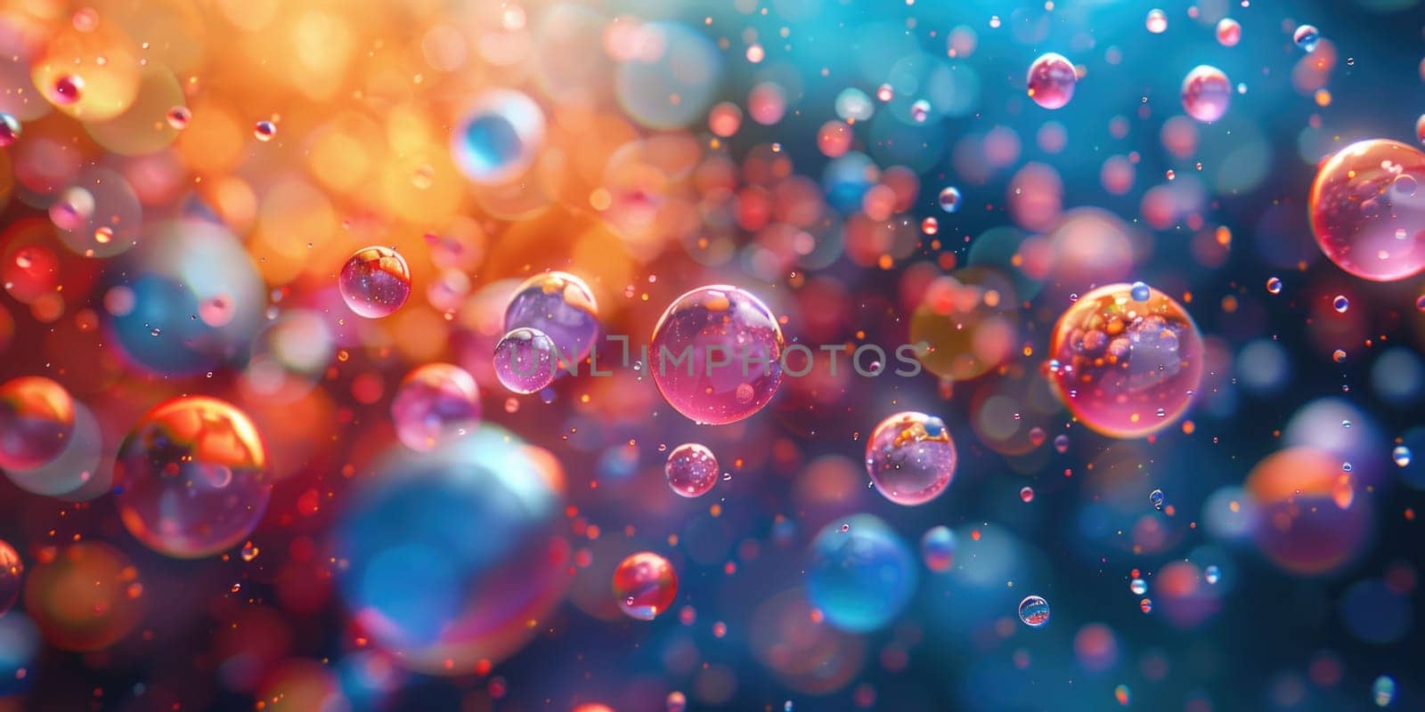 Numerous bubbles floating freely in the air, colorful and translucent against the sky.