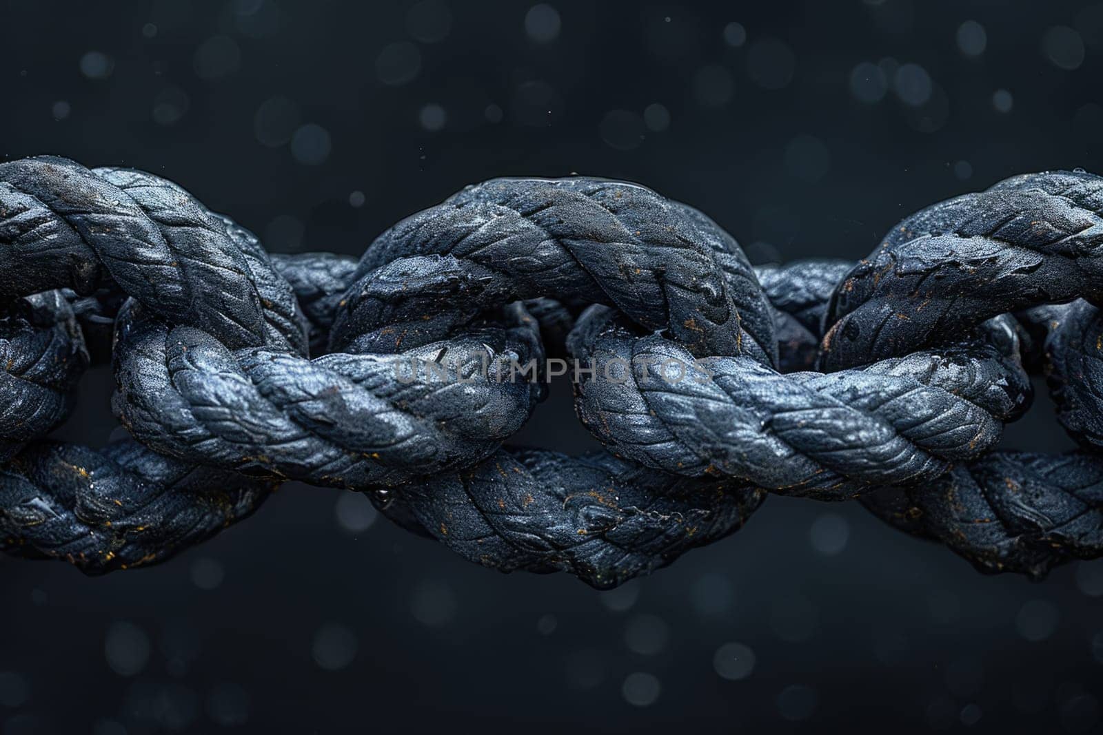Detailed close up of a rope against a black background.