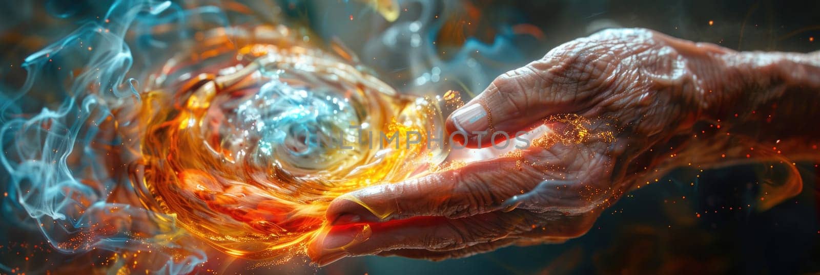 Hand Holding Ball of Fire and Water by but_photo