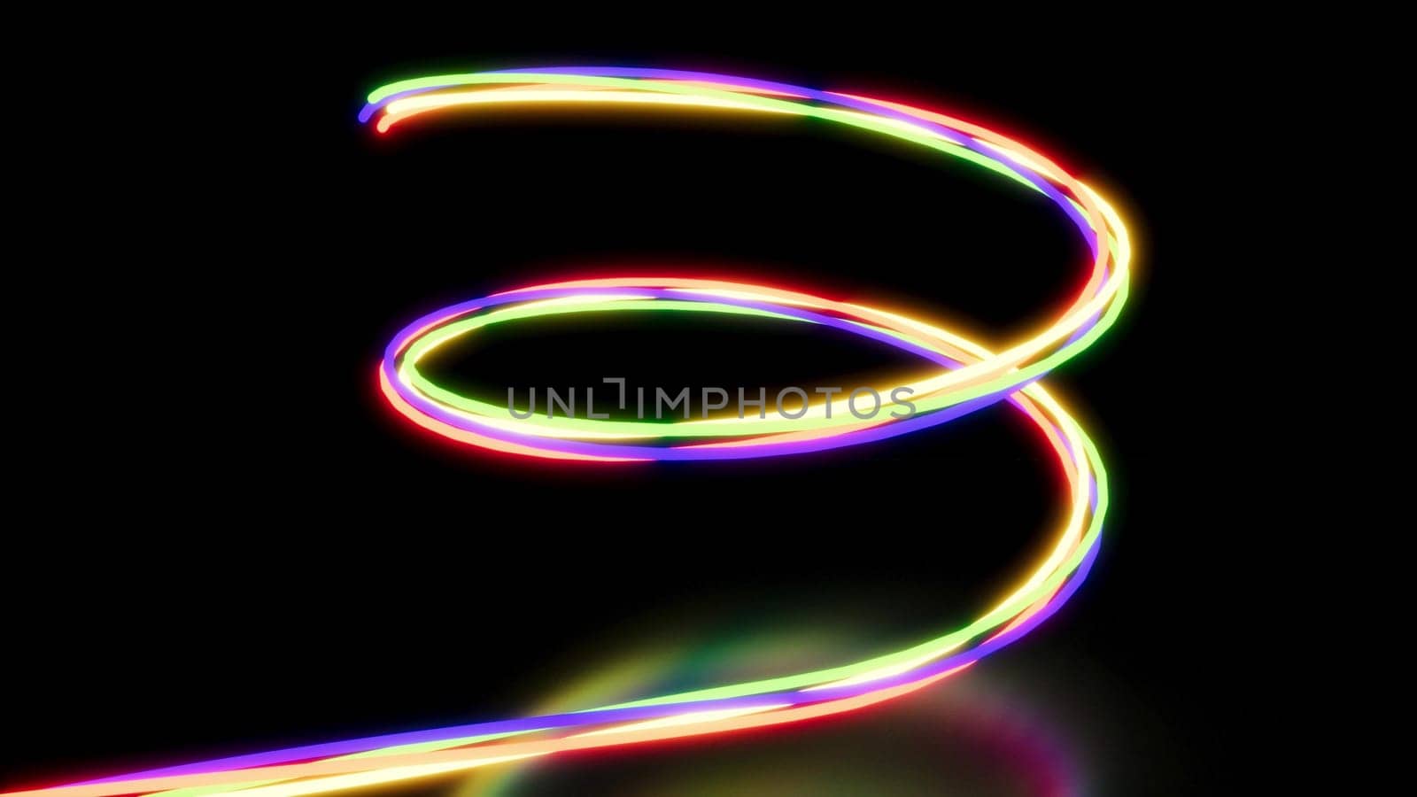 Glow curve lines on mirror surface 3d render