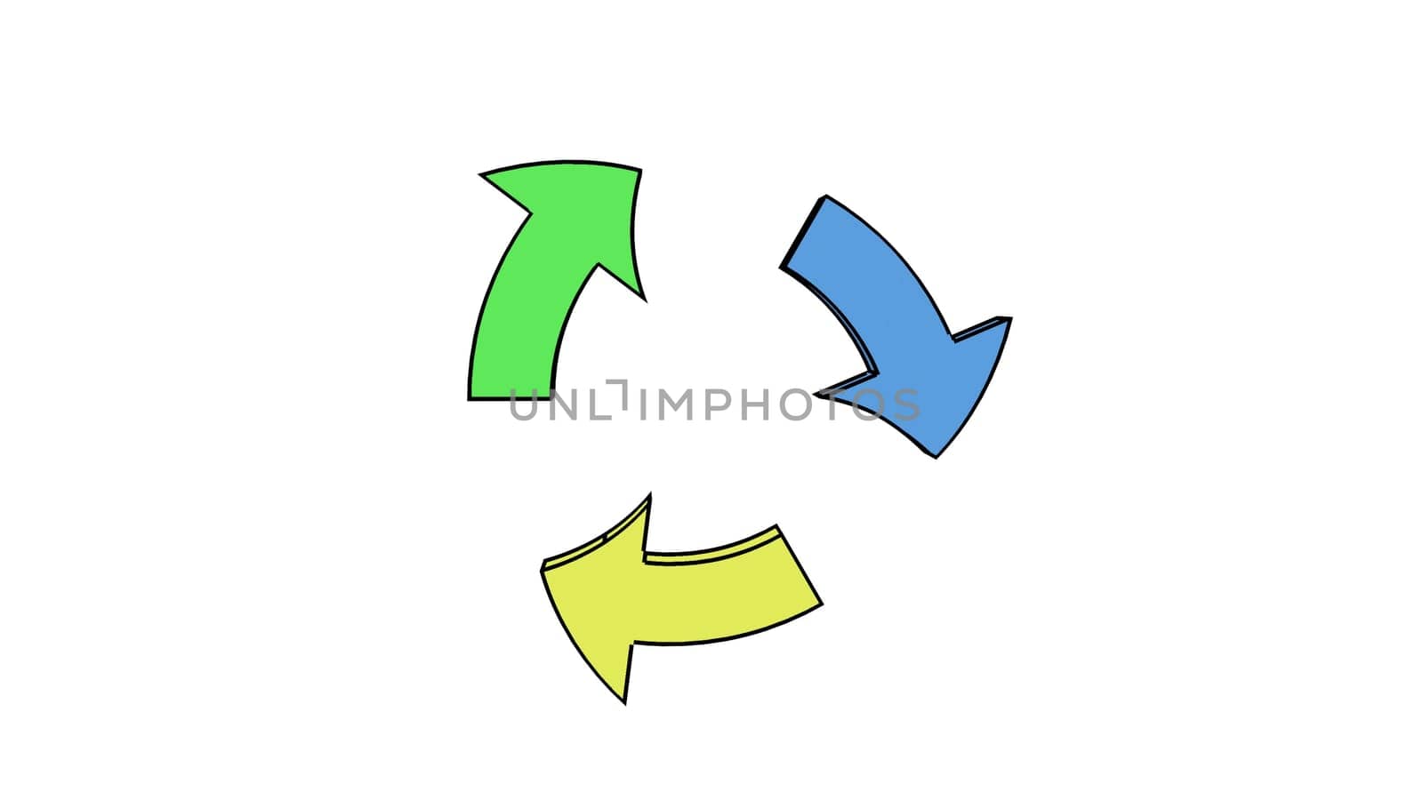 Color arrow cartoon spin turn round on white back 3d render by Zozulinskyi