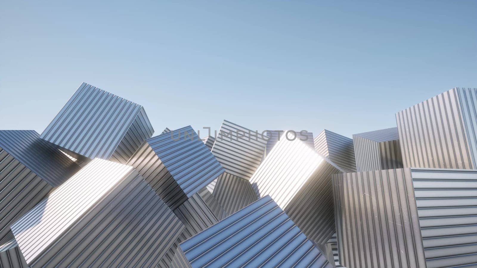 Metal boxes on clear blue sky industrial back 3d render