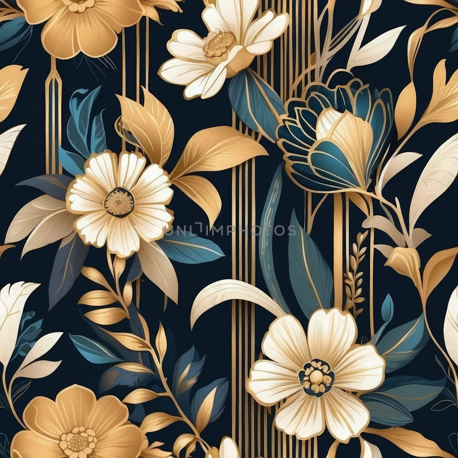 Seamless floral pattern with gold and blue flowers by Waseem-Creations