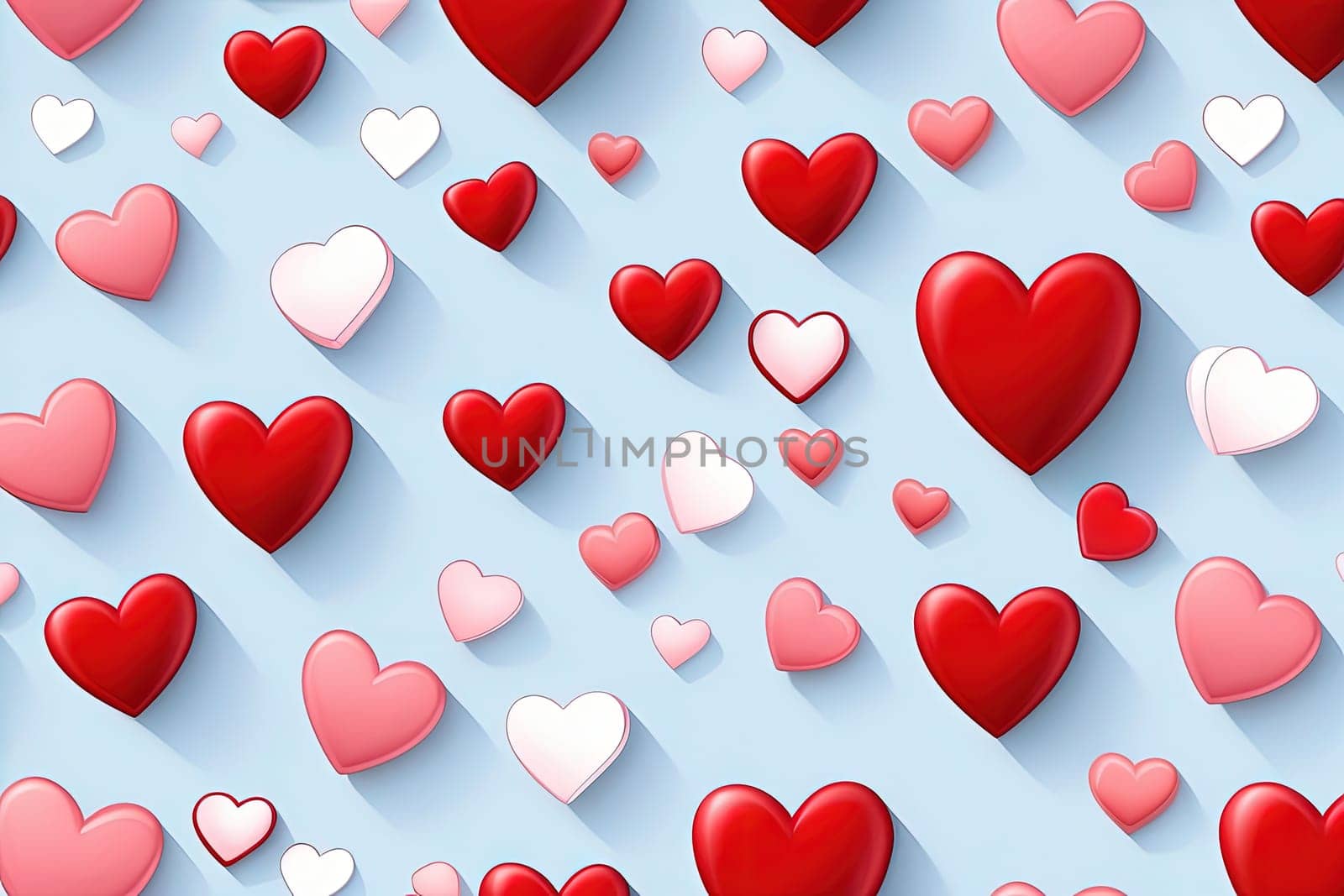 3d red and white hearts seamless pattern. Vector illustration. AI Generated.