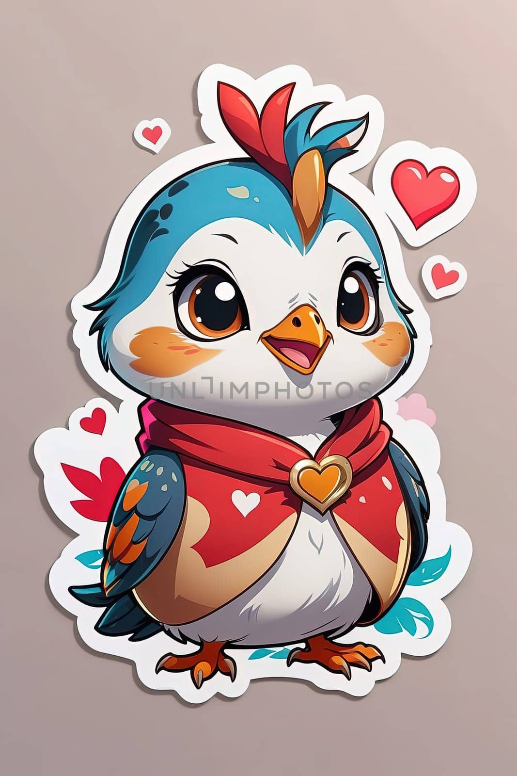 Vector illustration of Cute cartoon chicken in love. Duck sticker for your design. AI Generated.