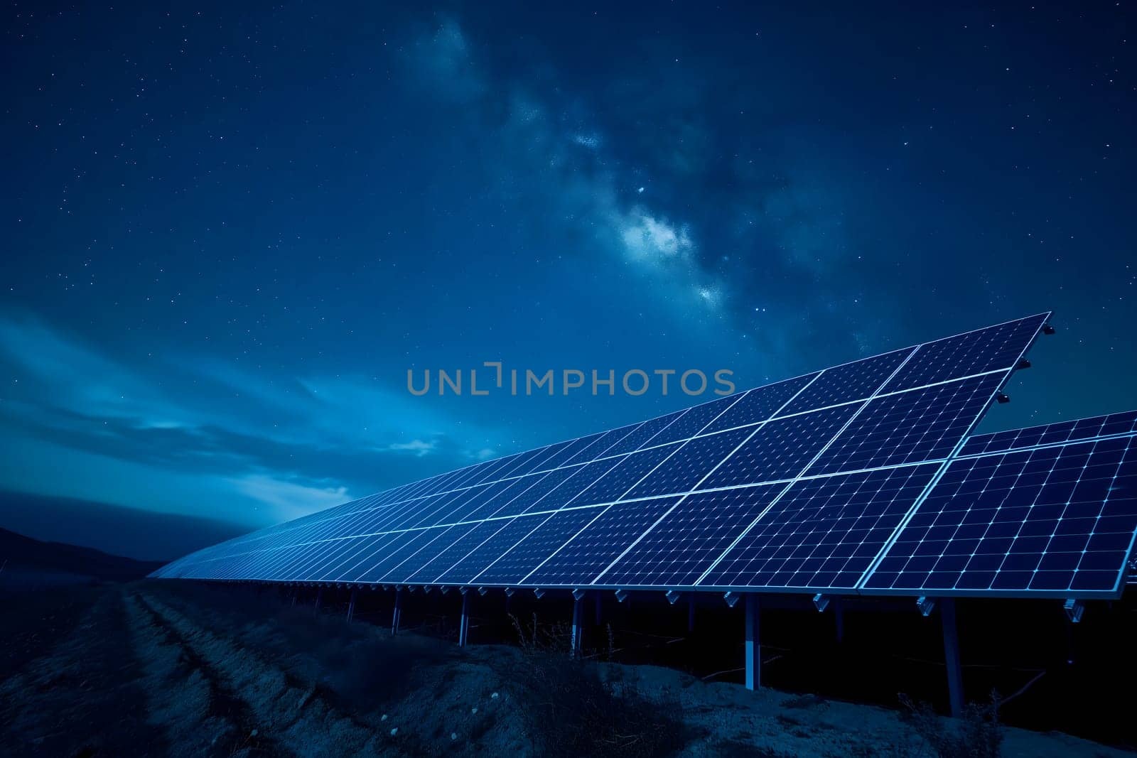 photovoltaic solar panels at starry summer night by z1b