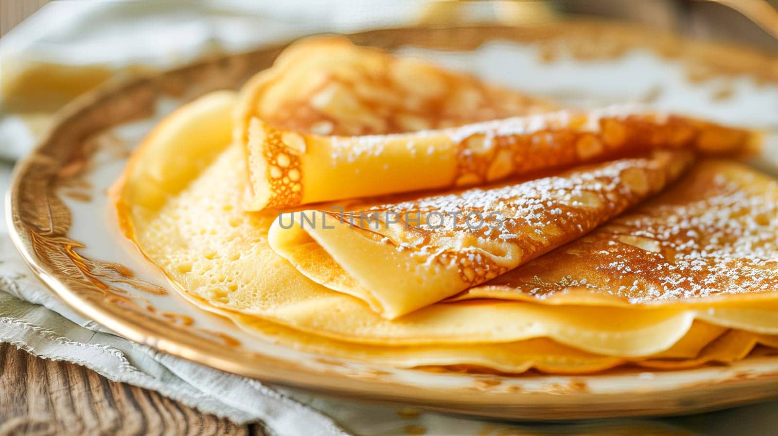 A portion of crepes is on a plate. Maslenitsa. Delicious and healthy food. AI generated.