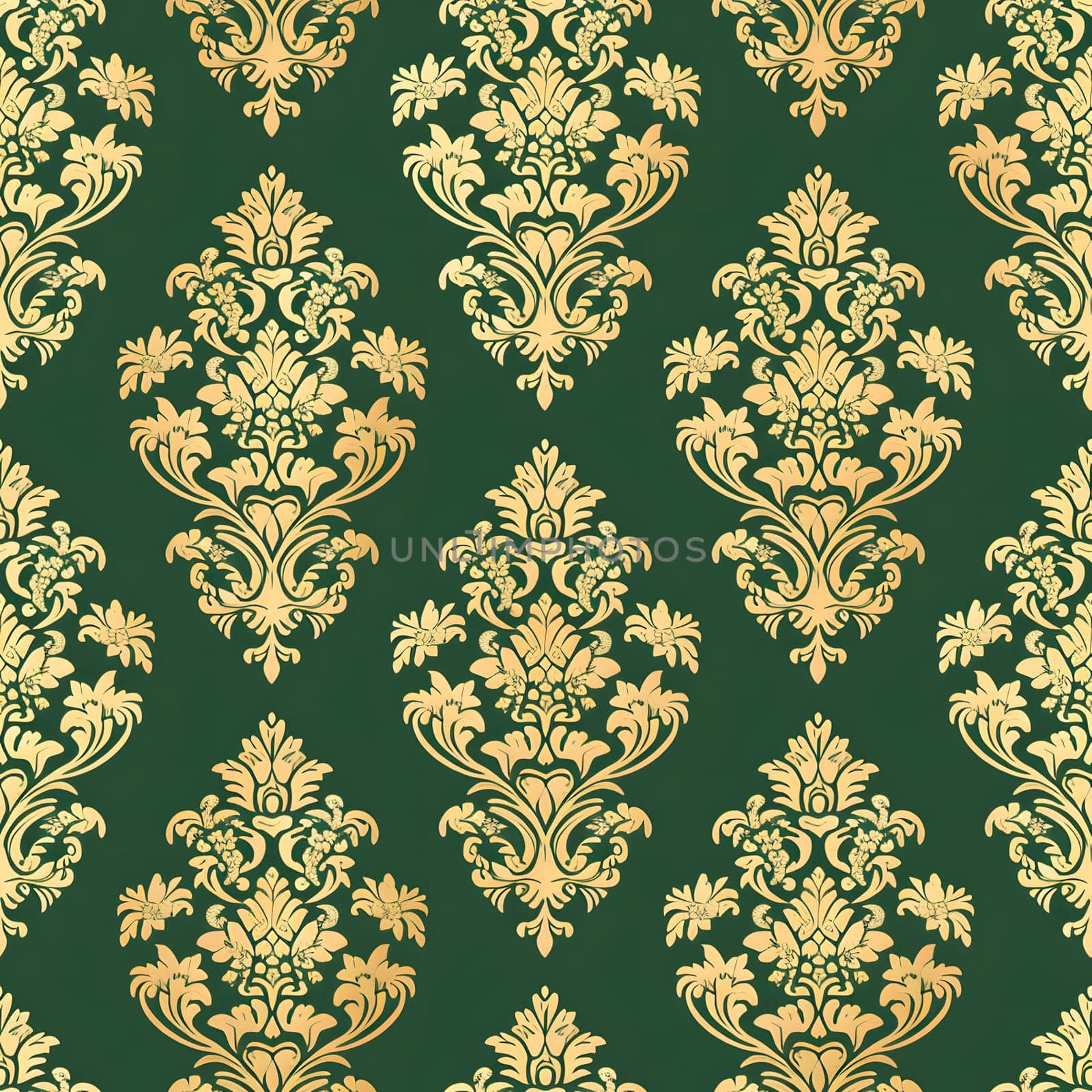 seamless texture of green and gold damask pattern by z1b