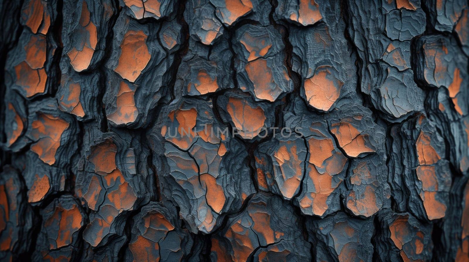 A close up of a tree trunk with orange and brown paint