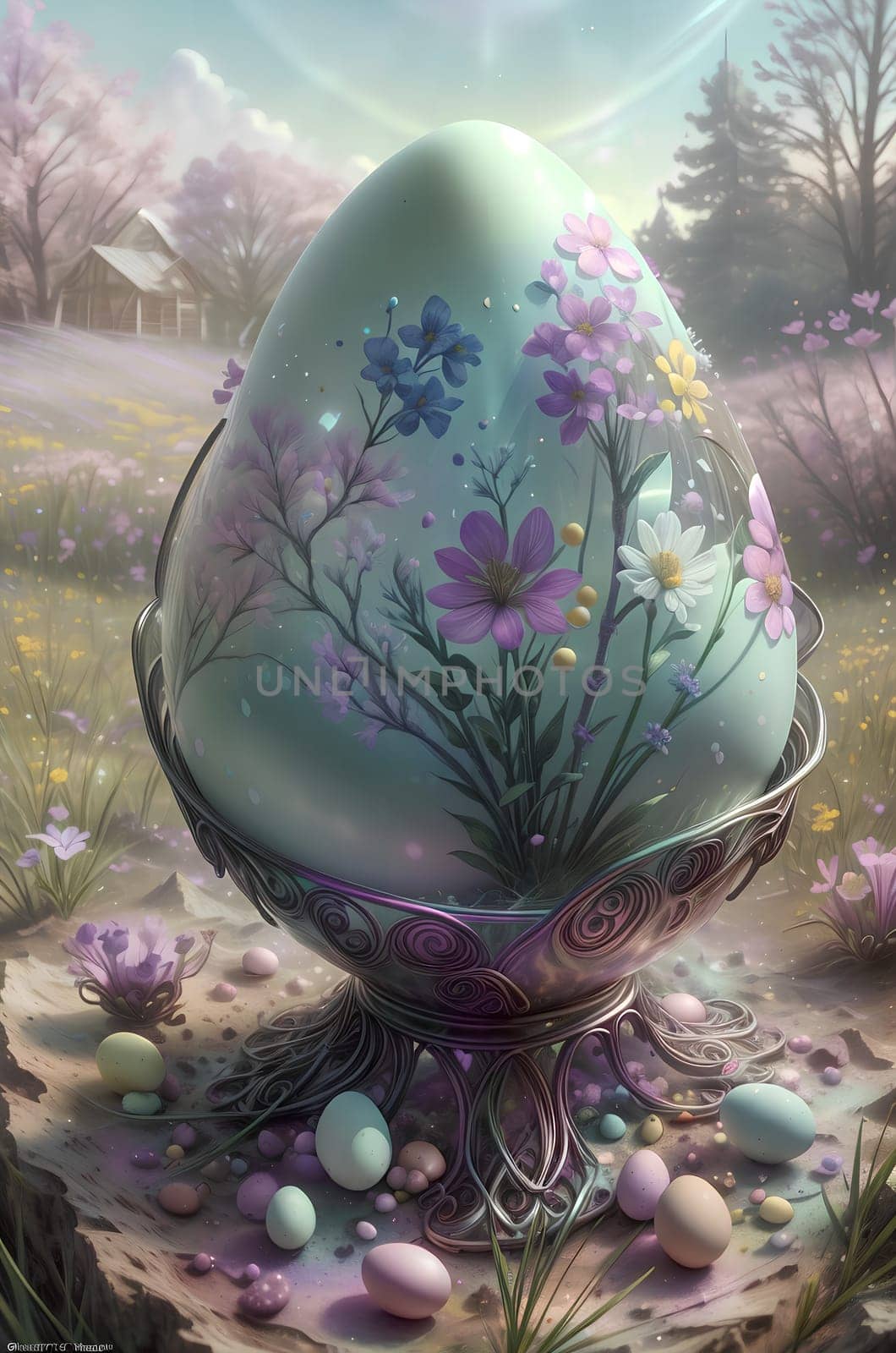 Easter card with a painted egg. AI generated image.