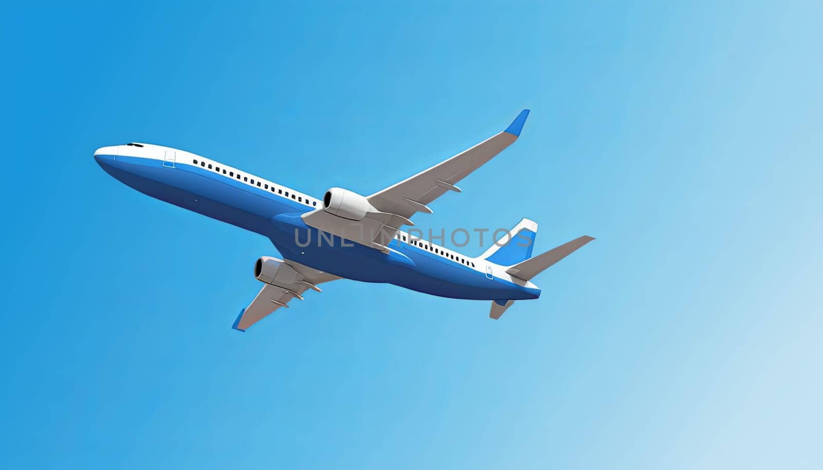 Illustration of a white commercial airplane on a blue background by Andre1ns
