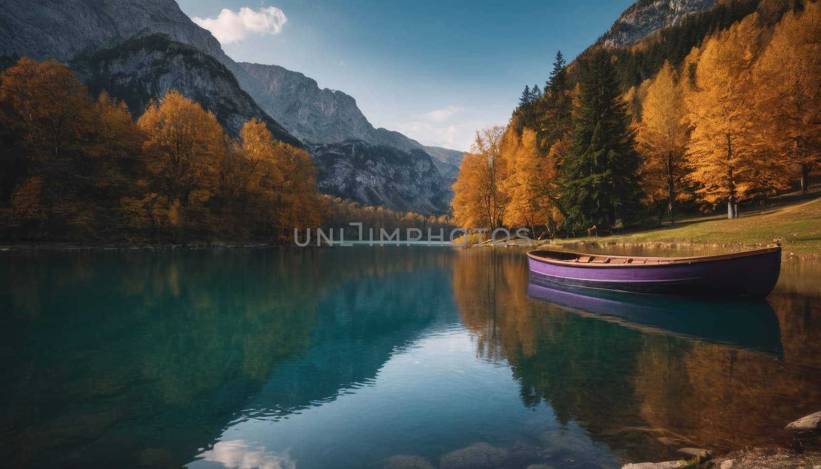 Autumn Serenity: A Boat on a Tranquil Lake by Andre1ns