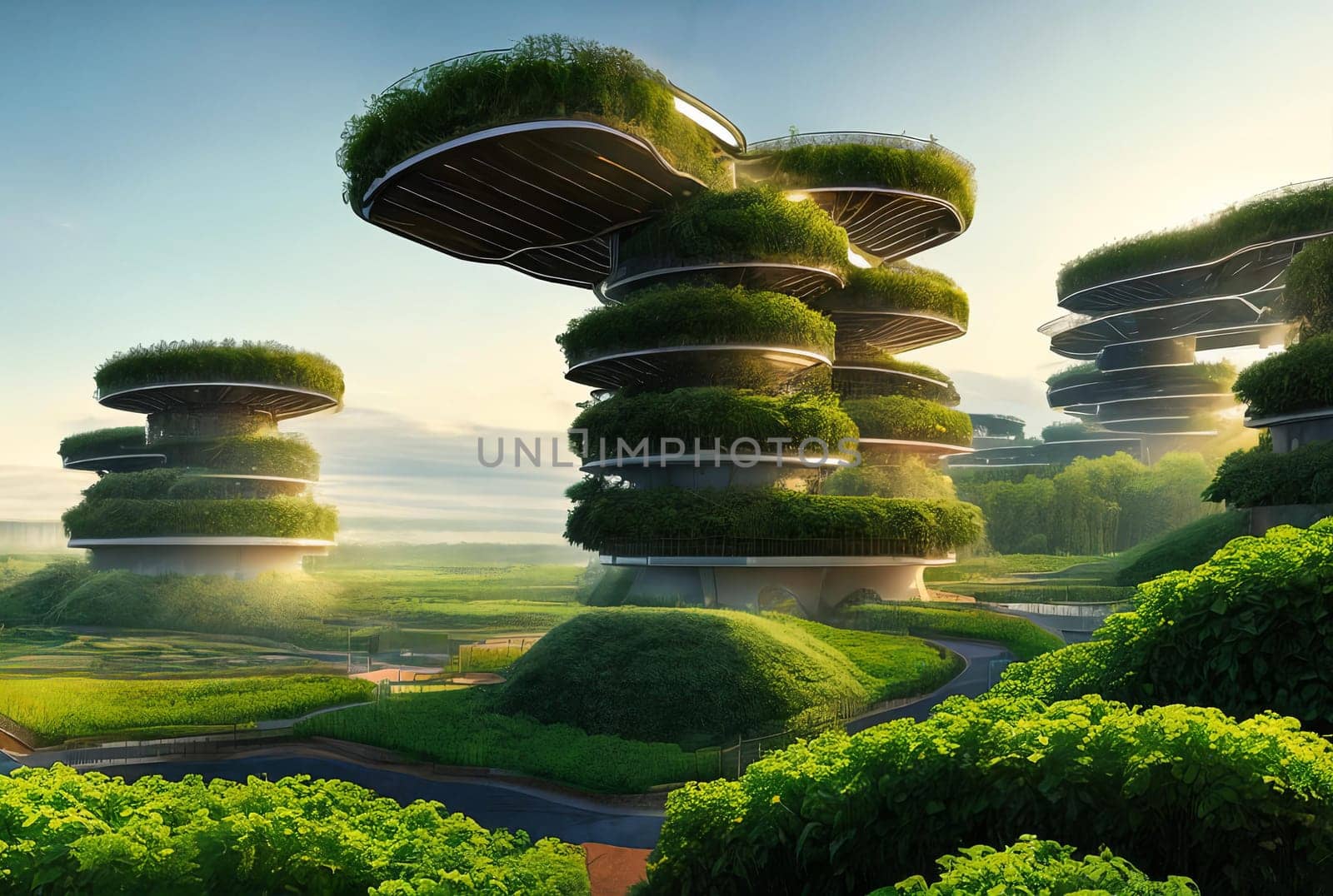 A futuristic digital masterpiece envisioning a high-tech agricultural hub. See automated farming machines thriving vertical gardens. by GoodOlga