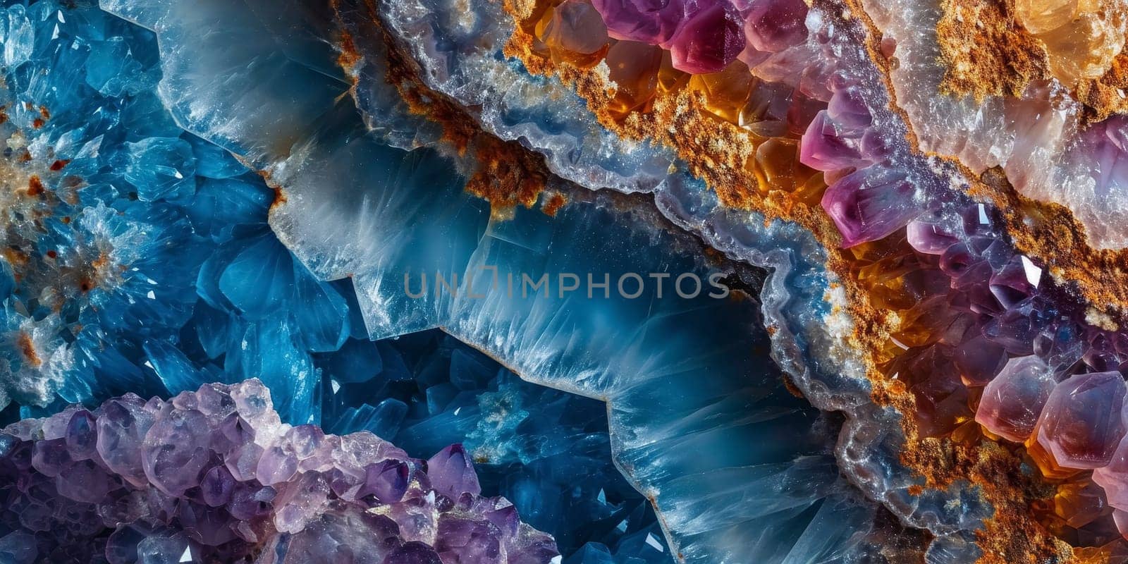 Close-up of vivid mineral crystals with rich hues