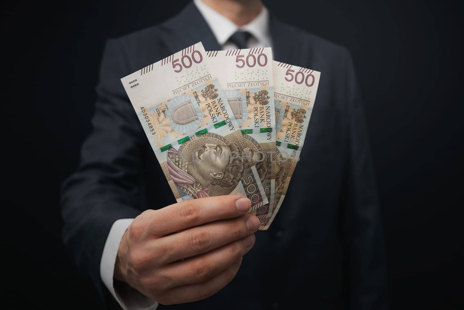 Businessman holds polish money banknotes. Running a business in Poland