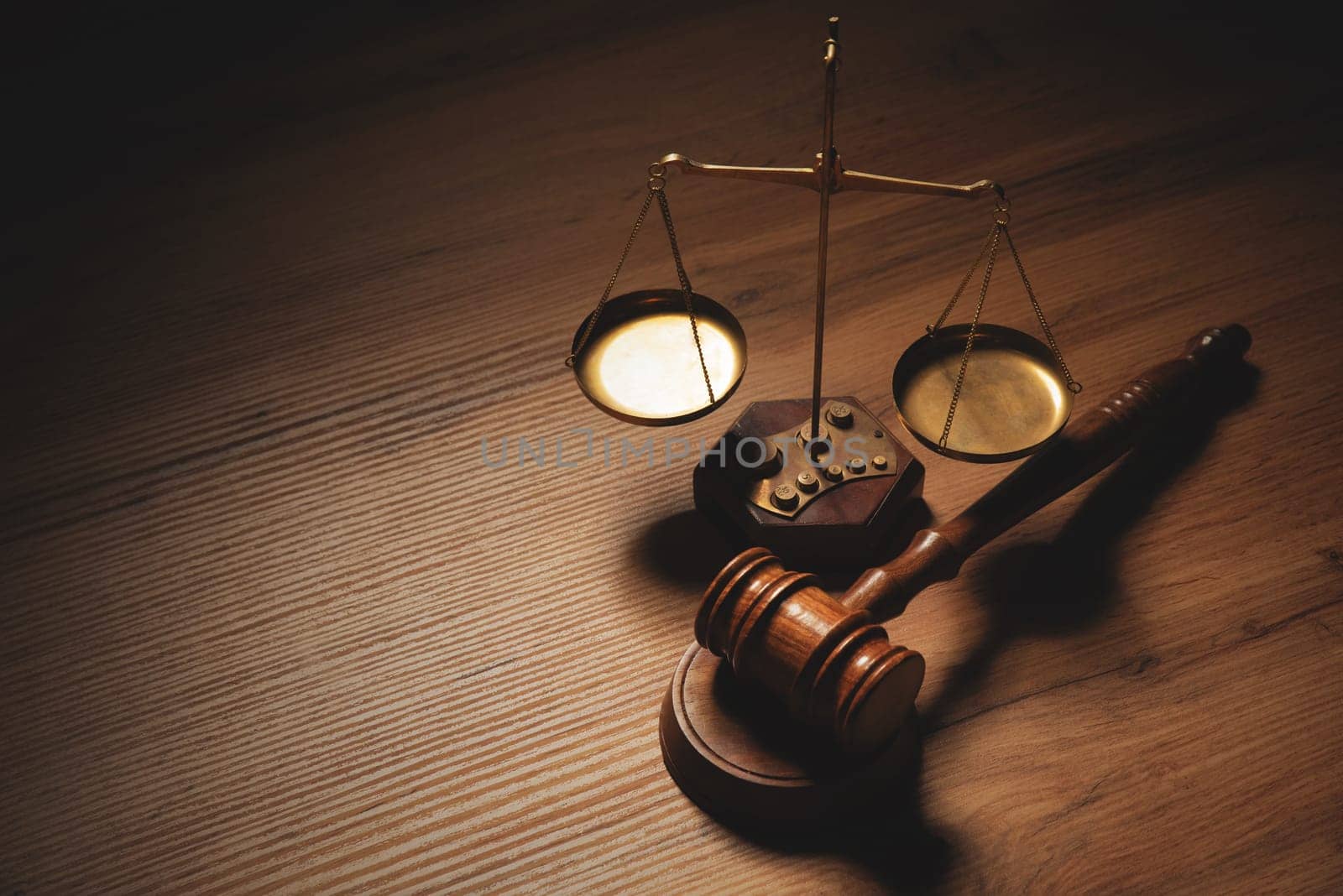 Judge gavel on wooden table, justice and law concept