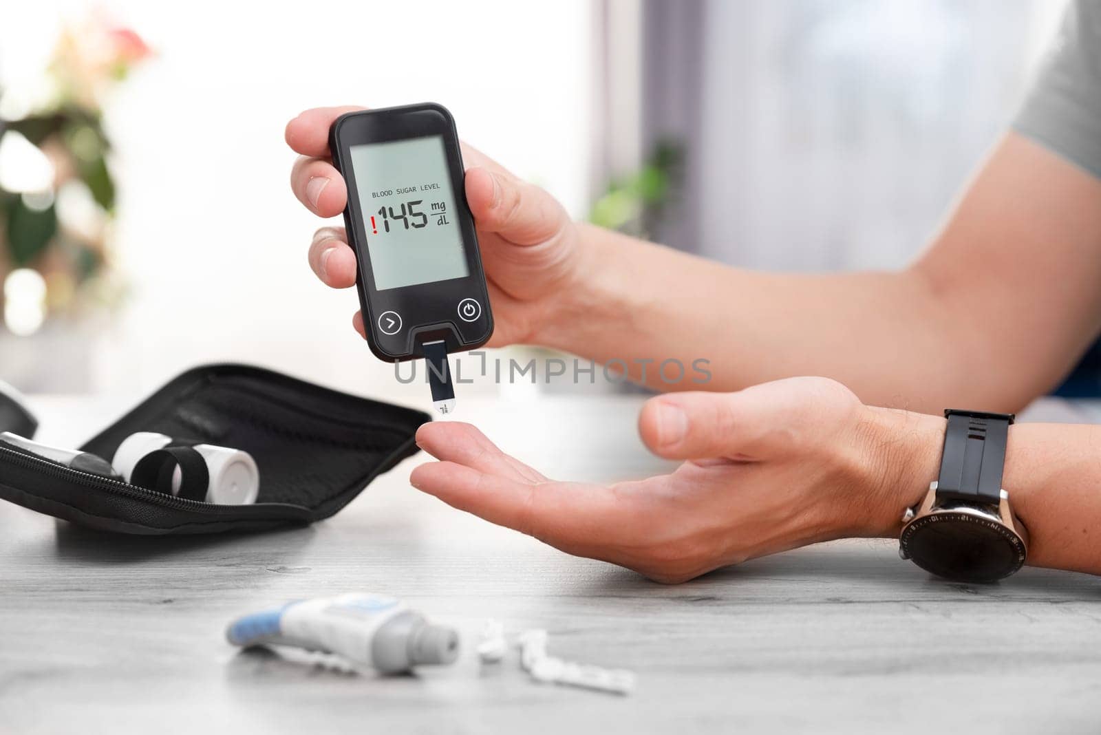 Diabetes using glucometer with high sugar level. Hypoglycemia.